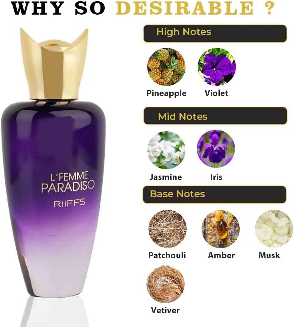 عطر زنانه ریفز L'Femme Paradiso، رایحه وارداتی ممتاز، میوه ای، گلی و شیرین، رایحه آرامش بخش، اسپری ماندگار برای زنان، 80 میلی لیتر عطر زنانه ریفز L'Femme Paradiso، رایحه وارداتی ممتاز، میوه ای، گلی و شیرین، رایحه آرامش بخش، اسپری ماندگار برای زنان، 80 میلی لیتر