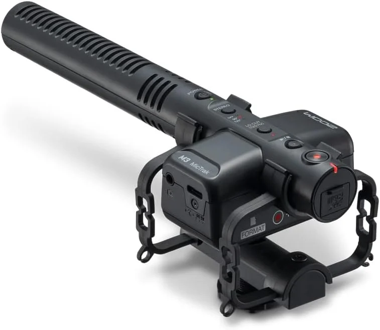 ضبط کننده صدای 2 کاناله Zoom M3 MicTrak - رزولوشن ممیز شناور 32 بیتی، تا 48 کیلوهرتز - کپسول شاتگان به شما امکان می دهد صحنه صدا را با دقت ضبط کنید، جهت دهی قابل تنظیم (Mono/90°/120°) - ضبط استریو، دوگانه مونو یا MR Raw روی کارت SD تا 1 ترابایت - فیلتر بالاگذر - خروجی لاین از طریق 1 عدد مینی جک 3.5 میلی متری برای اتصال به دوربین، خروجی هدفون با کنترل صدا از طریق 1 عدد مینی جک 3.5 میلی متری - عمر باتری تا دو ساعت از طریق 2 باتری AA - حالت میکروفون USB برای Windows/Mac/iOs/Android از طریق اتصال USB-C (ضبط همزمان روی دستگاه امکان پذیر است) - همراه با یک سیستم تعلیق "Hot Shoe" برای نصب روی دوربین، کابل مینی جک استریو و محافظ باد - ابعاد (میلی متر): 201.3 x 71.6 x 38 - وزن: 135 گرم (وزن خالص شامل باتری) ضبط کننده صدای 2 کاناله Zoom M3 MicTrak - رزولوشن ممیز شناور 32 بیتی، تا 48 کیلوهرتز - کپسول شاتگان به شما امکان می دهد صحنه صدا را با دقت ضبط کنید، جهت دهی قابل تنظیم (Mono/90°/120°) - ضبط استریو، دوگانه مونو یا MR Raw روی کارت SD تا 1 ترابایت - فیلتر بالاگذر - خروجی لاین از طریق 1 عدد مینی جک 3.5 میلی متری برای اتصال به دوربین، خروجی هدفون با کنترل صدا از طریق 1 عدد مینی جک 3.5 میلی متری - عمر باتری تا دو ساعت از طریق 2 باتری AA - حالت میکروفون USB برای Windows/Mac/iOs/Android از طریق اتصال USB-C (ضبط همزمان روی دستگاه امکان پذیر است) - همراه با یک سیستم تعلیق "Hot Shoe" برای نصب روی دوربین، کابل مینی جک استریو و محافظ باد - ابعاد (میلی متر): 201.3 x 71.6 x 38 - وزن: 135 گرم (وزن خالص شامل باتری)