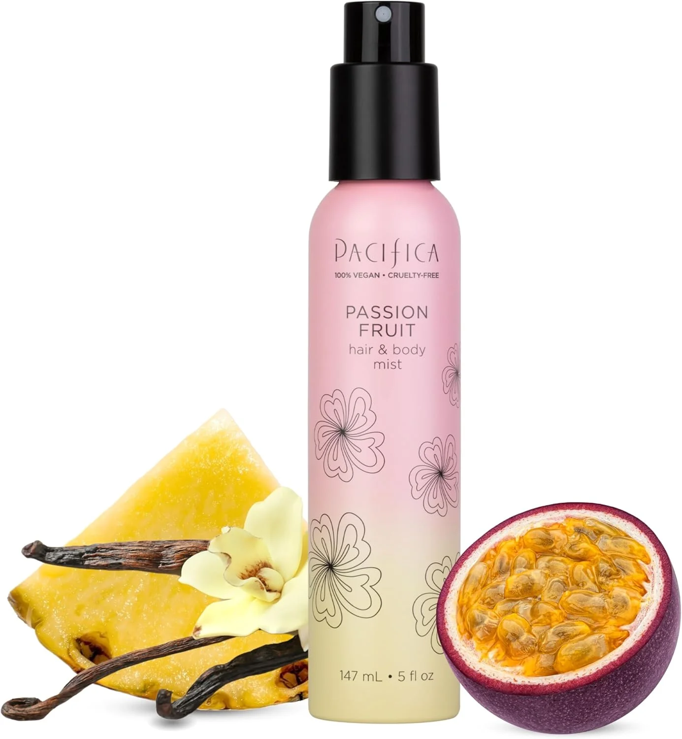 عطر مو و اسپری بدن کامل زنانه پاسیفیکا - عطر بدن میوه گل ساعتی با آناناس، شکوفه پرتقال، وانیل، چوب صندل و ترنج - بدون الکل، وگان و بدون تست حیوانی، 148 میلی لیتر
