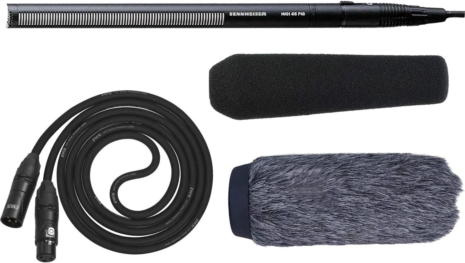 میکروفون شات گان Sennheiser MKH 416-P48 مناسب فیلمبرداری، سینما و پخش با کابل XLR و پاپ گیر LyxPro