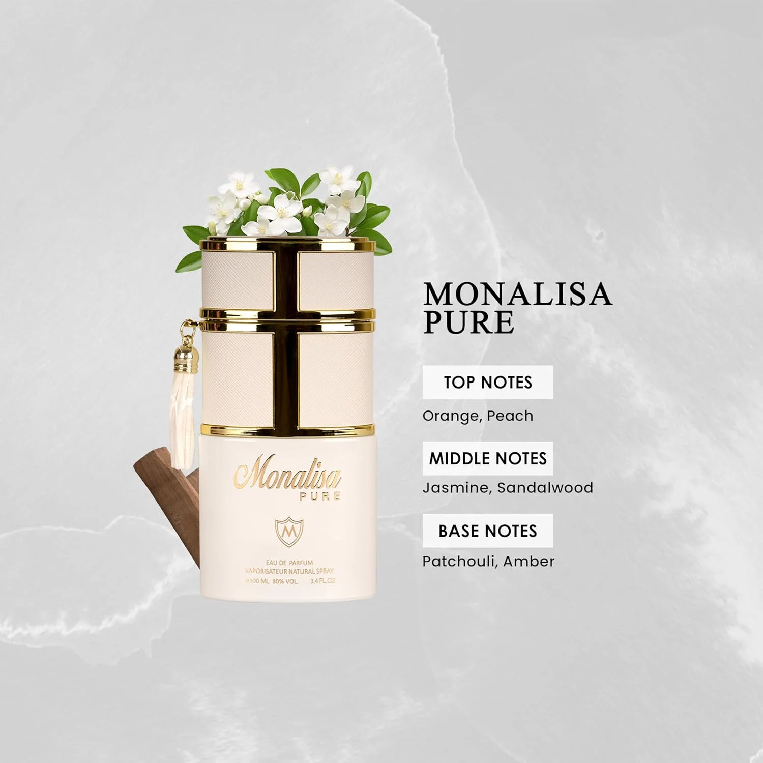 ادکلن مونالیزا از عطر مهبوب، 100 میلی لیتر - رایحه ای یونیسکس با هلو، یاس، نعناع هندی، پرتقال