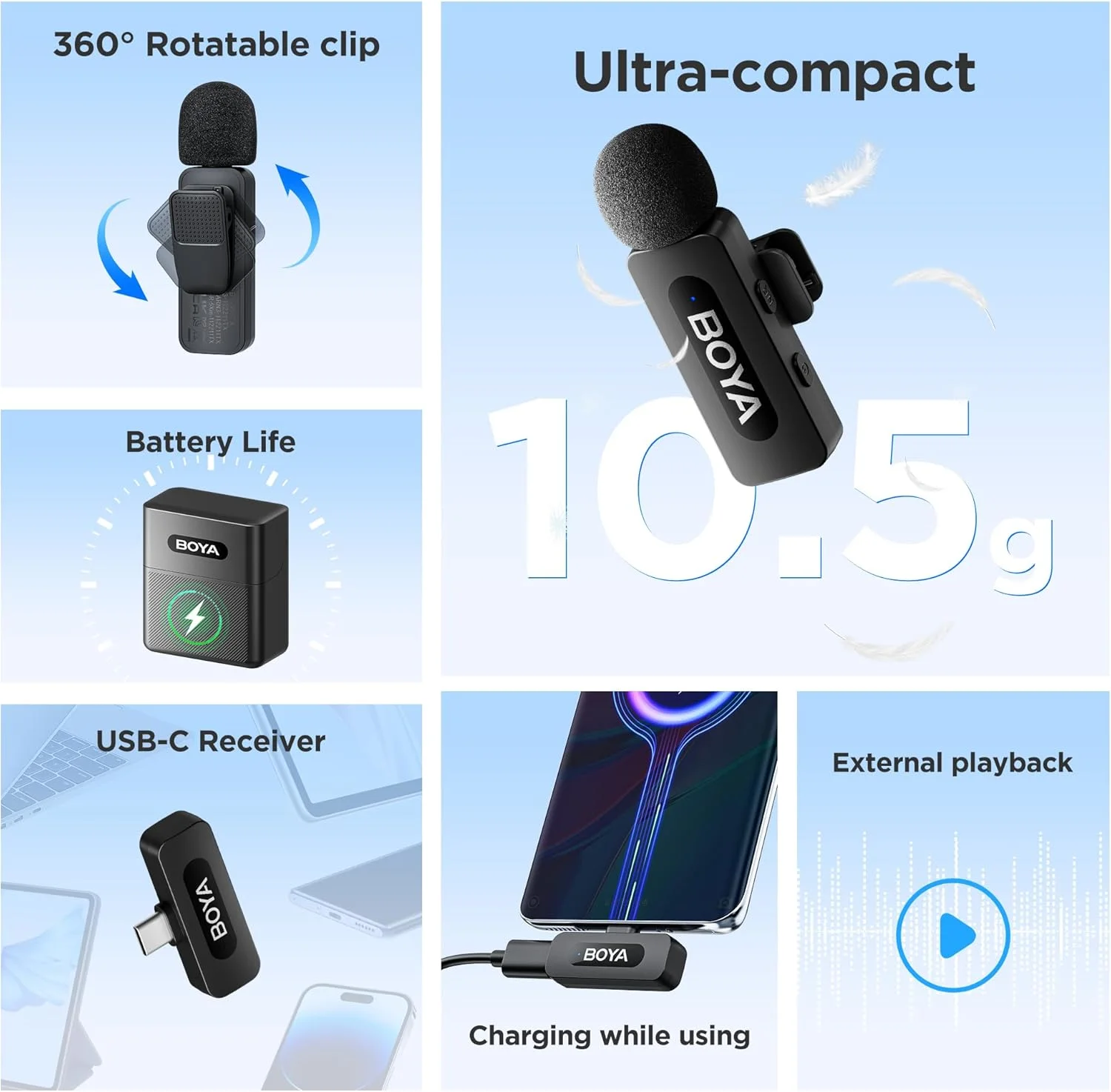 میکروفون بی سیم بویا BY-V30 برای اندروید، میکروفون بی سیم USB C، سازگار با قابلیت حذف نویز برای لپ تاپ گوشی هوشمند اندروید/Type-C برای ضبط ویدیو در یوتیوب، پادکست، فیس بوک و وبلاگ میکروفون بی سیم بویا BY-V30 برای اندروید، میکروفون بی سیم USB C، سازگار با قابلیت حذف نویز برای لپ تاپ گوشی هوشمند اندروید/Type-C برای ضبط ویدیو در یوتیوب، پادکست، فیس بوک و وبلاگ