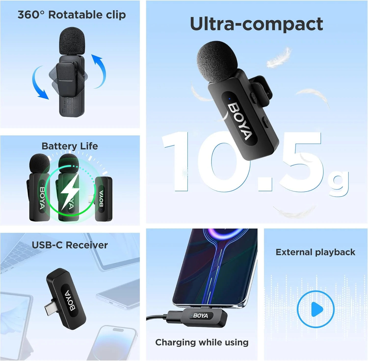 میکروفون یقه ای بی سیم دوگانه BOYA برای گوشی های هوشمند اندروید، آیفون 15، لپ تاپ - میکروفون کاندنسر USB C همه جهته برای ضبط ویدیو، مصاحبه، پادکست، ولاگ، پخش زنده یوتیوب (TX+TX+RX) میکروفون یقه ای بی سیم دوگانه BOYA برای گوشی های هوشمند اندروید، آیفون 15، لپ تاپ - میکروفون کاندنسر USB C همه جهته برای ضبط ویدیو، مصاحبه، پادکست، ولاگ، پخش زنده یوتیوب (TX+TX+RX)