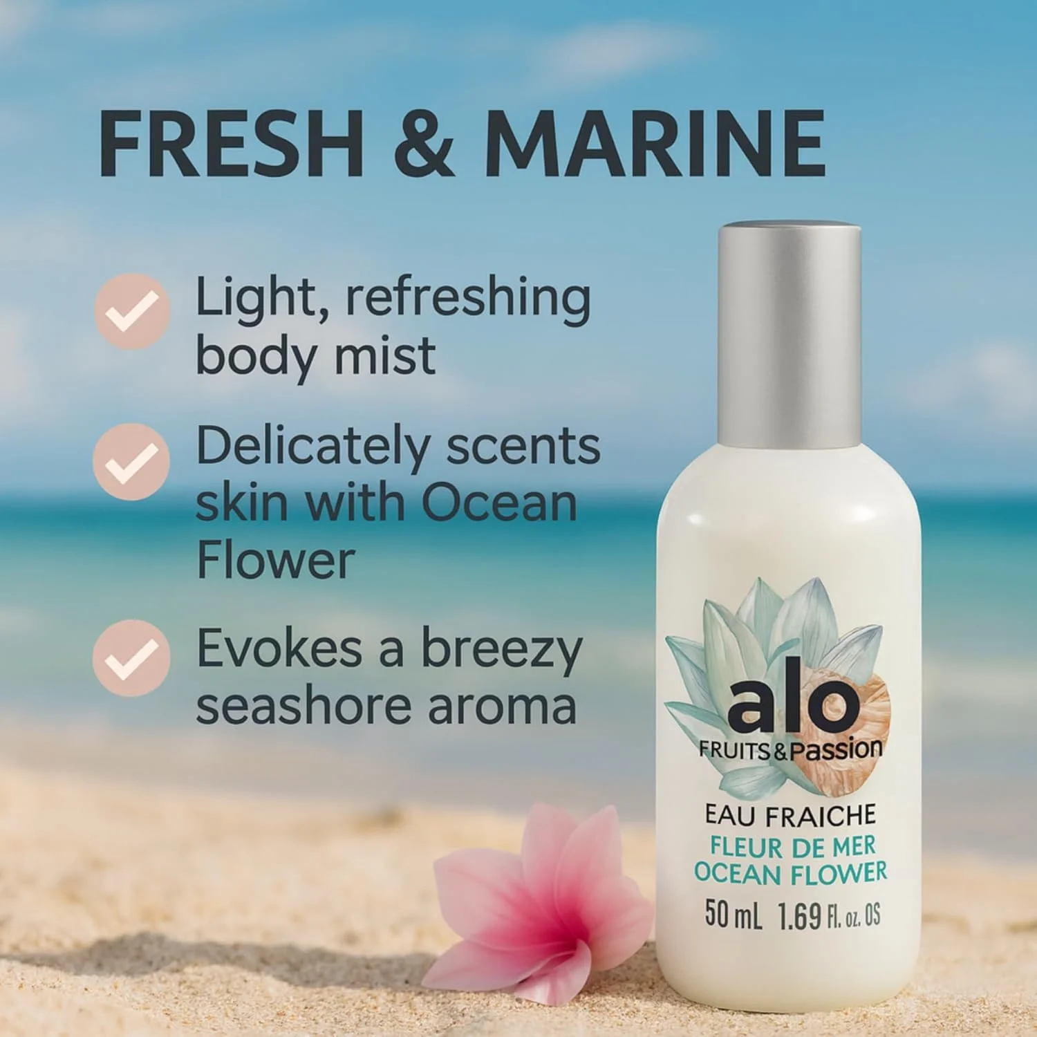 ادکلن زنانه فروتز اند پشن (Fruits & Passion) او فرش اوشن فلاور 50 میلی لیتر، عطر اسپری سبک و با طراوت مناسب آب و هوای گرم