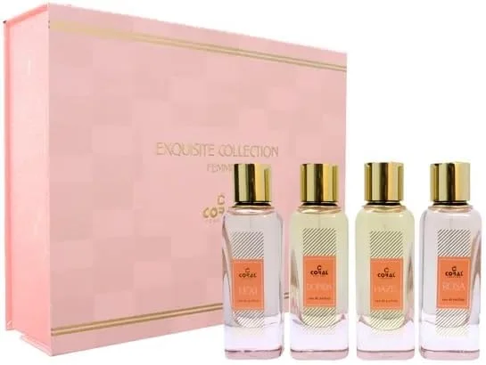 ست هدیه عطر زنانه Coral Exquisite Collection Femme | رایحه لوکس ماندگار | رایحه میوه ای معطر با گل، وانیل و مشک | EDP 45ml x 4 | ساخت دبی