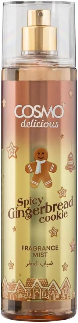 اسپری خوشبو کننده بدن کوکی زنجبیلی تند و خوشمزه Cosmo، 250 میلی لیتر، عطرهای دارچین گرم، رایحه جوز هندی و وانیل، اسپری بدن جشن، مناسب برای استفاده روزمره، عطر ماندگار برای زنان و مردان