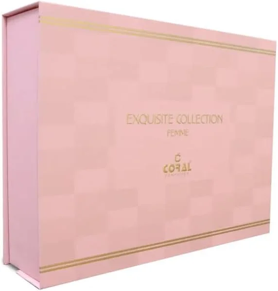 ست هدیه عطر زنانه Coral Exquisite Collection Femme | رایحه لوکس ماندگار | رایحه میوه ای معطر با گل، وانیل و مشک | EDP 45ml x 4 | ساخت دبی
