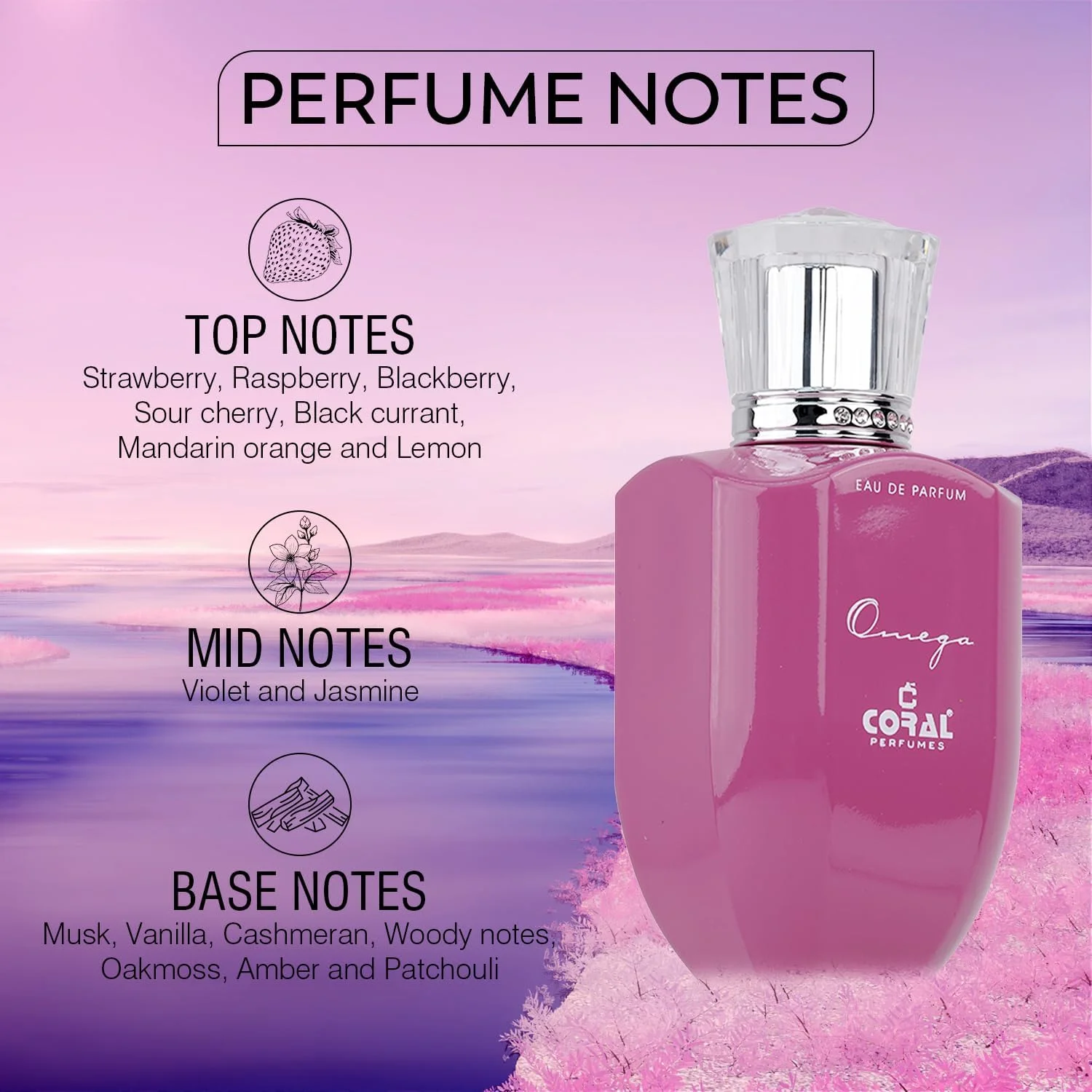 ادکلن زنانه مرجانی امگا - 100 میلی لیتر | ادو پرفیوم | رایحه میوه ای، گلی و گورمند با وانیل، مشک و عنبر | عطر شیک برای استفاده روزمره و شب ادکلن زنانه مرجانی امگا - 100 میلی لیتر | ادو پرفیوم | رایحه میوه ای، گلی و گورمند با وانیل، مشک و عنبر | عطر شیک برای استفاده روزمره و شب