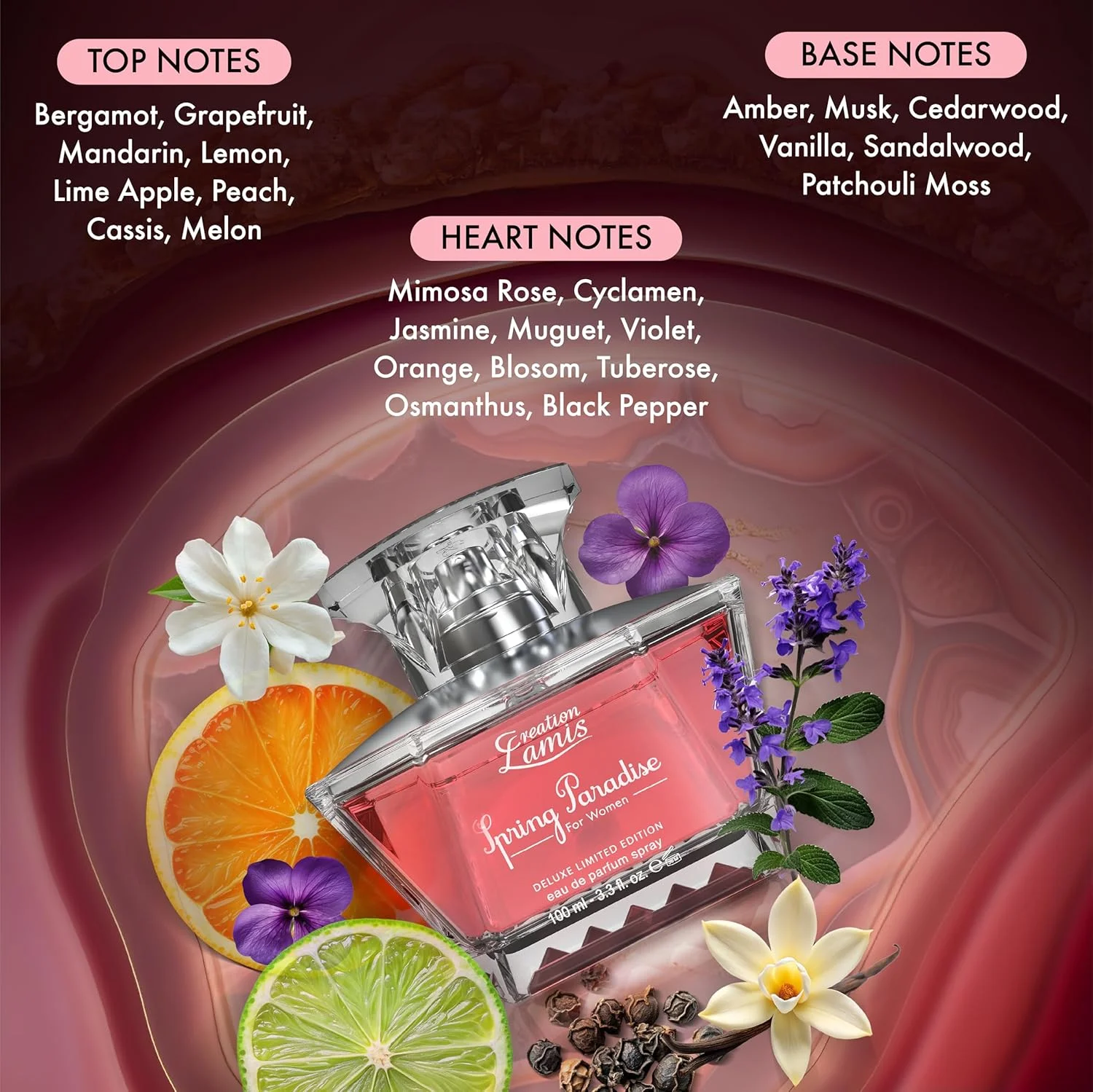 Creation Lamis - Deluxe Spring Paradise | عطر تند و چوبی ماندگار | عطر زنانه | ادو پرفیوم (EDP) - 100 میلی لیتر Creation Lamis - Deluxe Spring Paradise | عطر تند و چوبی ماندگار | عطر زنانه | ادو پرفیوم (EDP) - 100 میلی لیتر