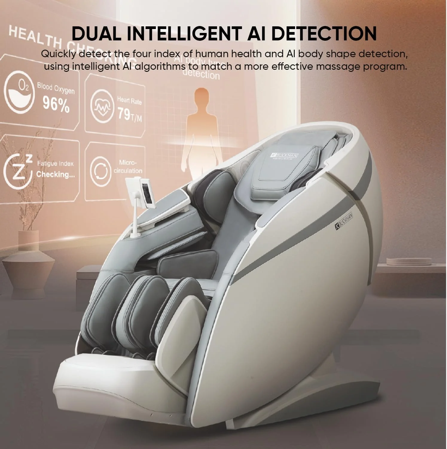 صندلی ماساژور فول بادی پریمیوم JC BUCKMAN GloryUs با تکنولوژی 4D و 3D، دارای دو مکانیزم، حالت Zero Gravity با قابلیت کشش یوگا و راحت‌ترین صندلی ماساژور