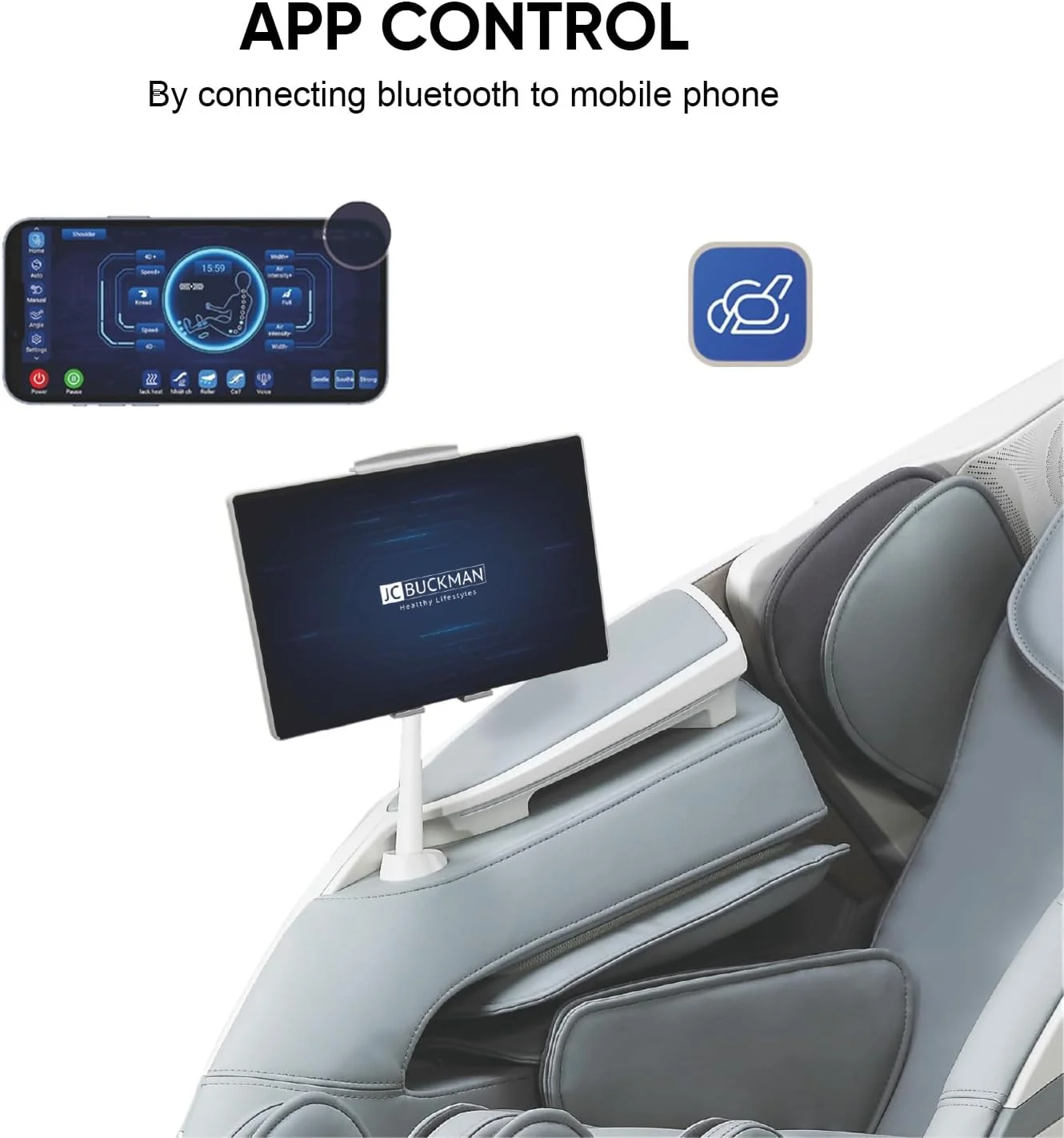 صندلی ماساژور فول بادی پریمیوم JC BUCKMAN GloryUs با تکنولوژی 4D و 3D، دارای دو مکانیزم، حالت Zero Gravity با قابلیت کشش یوگا و راحت‌ترین صندلی ماساژور