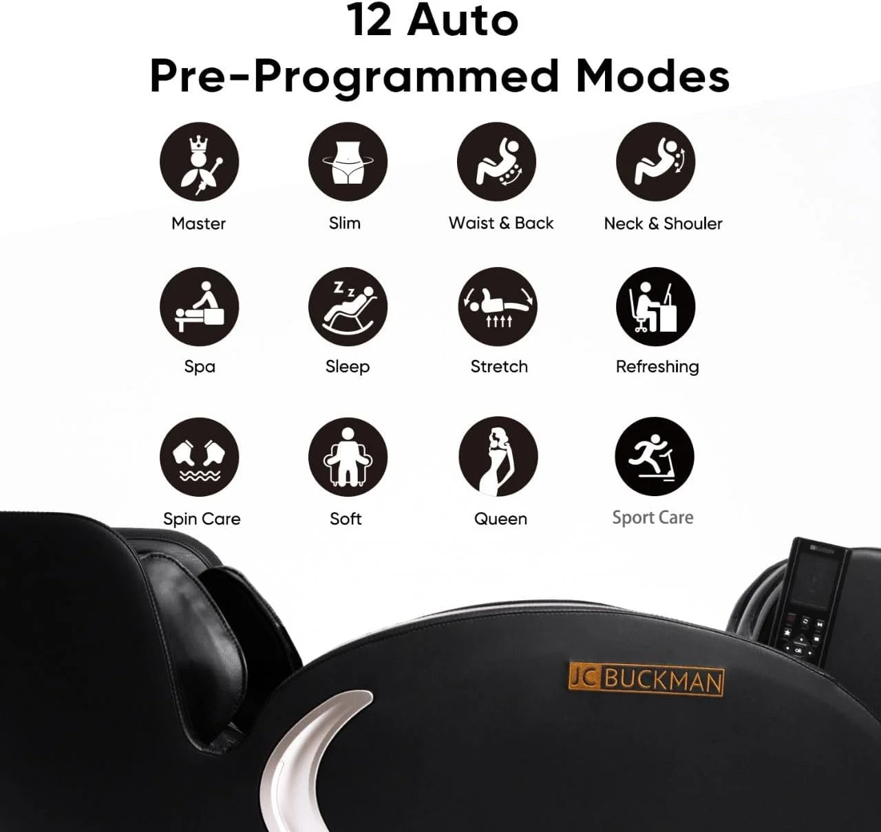 صندلی ماساژ سه بعدی تمام بدن JC Buckman ReviveUs با 12 برنامه خودکار، مشکی صندلی ماساژ سه بعدی تمام بدن JC Buckman ReviveUs با 12 برنامه خودکار، مشکی