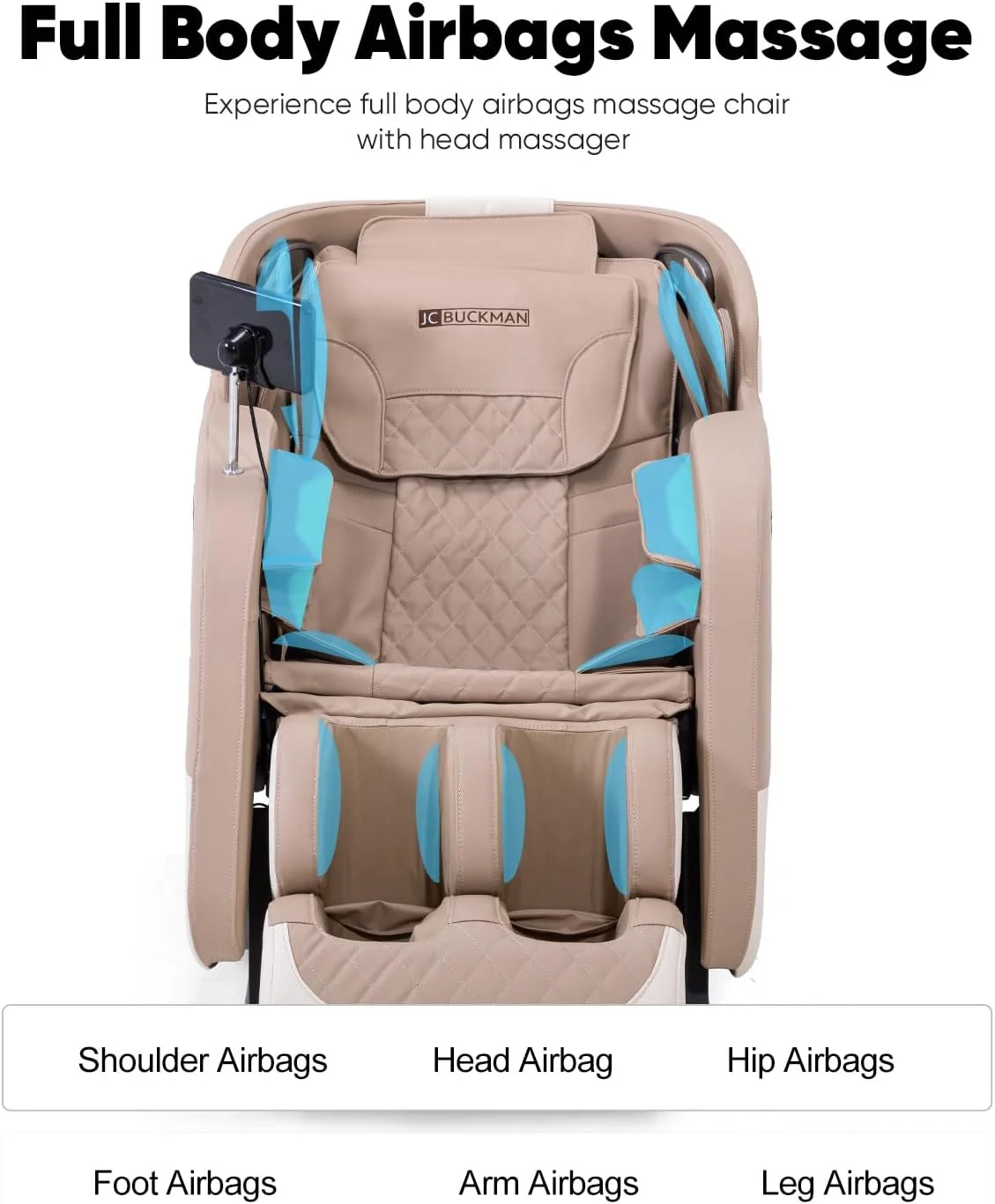 صندلی ماساژور تمام بدن JC BUCKMAN مدل RefreshUs با 6 برنامه خودکار، کیسه هوای تمام بدن، گرمایش داخلی، 2 سطح بی وزنی، بلندگوهای بلوتوث