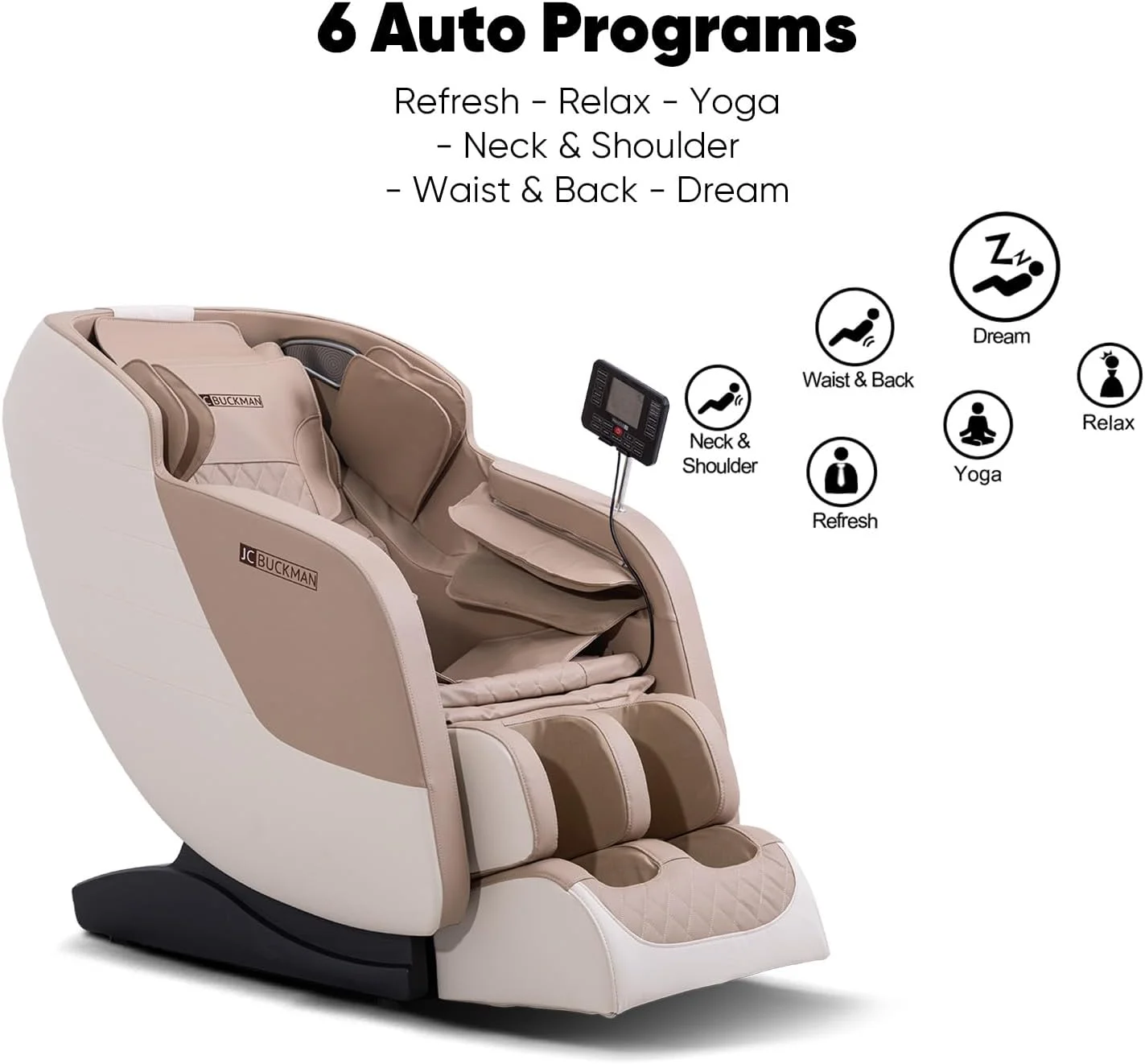 صندلی ماساژور تمام بدن JC BUCKMAN مدل RefreshUs با 6 برنامه خودکار، کیسه هوای تمام بدن، گرمایش داخلی، 2 سطح بی وزنی، بلندگوهای بلوتوث