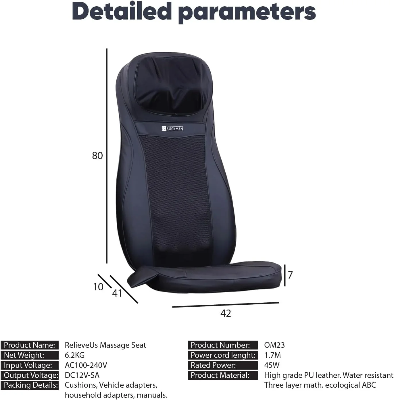 ماساژور صندلی JC Buckman RelieveUs برای ماساژ کامل کمر، مشکی