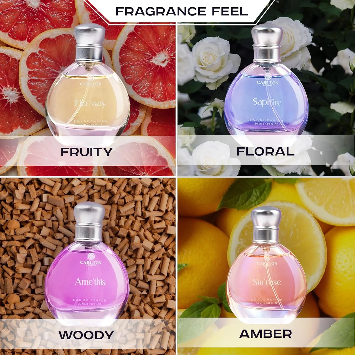 ست هدیه ادکلن زنانه کارلتون لندن مدل Exotique شامل 4 عطر ممتاز - 30 میلی لیتر هر کدام | رایحه های پرتقال، سدر، عسل و گل رز | ادو پرفیوم لوکس برای دختران و بانوان | بهترین ست هدیه برای زنان ست هدیه ادکلن زنانه کارلتون لندن مدل Exotique شامل 4 عطر ممتاز - 30 میلی لیتر هر کدام | رایحه های پرتقال، سدر، عسل و گل رز | ادو پرفیوم لوکس برای دختران و بانوان | بهترین ست هدیه برای زنان