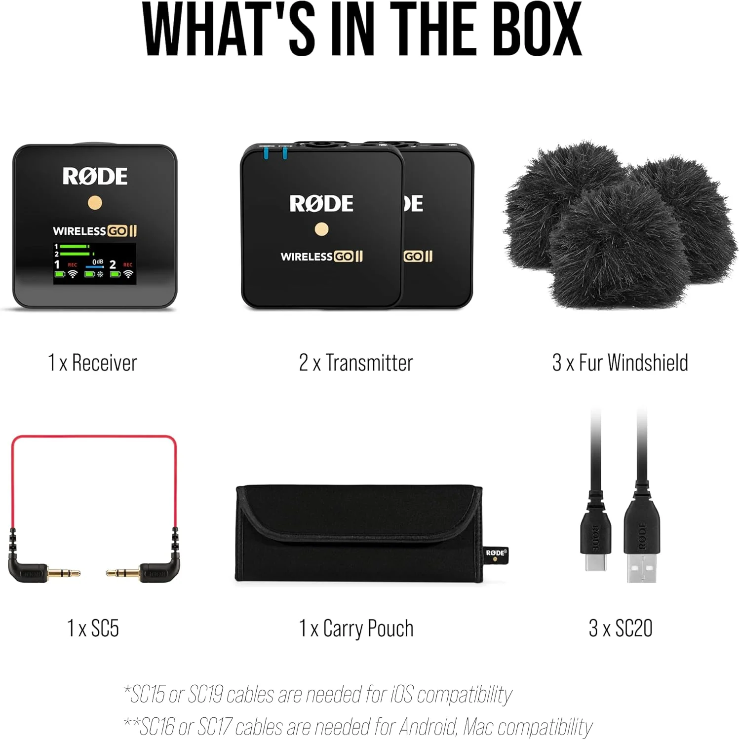 سیستم میکروفون بی‌سیم دو کاناله فوق‌العاده فشرده RØDE Wireless GO II با میکروفون‌های داخلی، ضبط داخلی و برد 200 متری برای فیلم‌سازی، مصاحبه‌ها و تولید محتوا