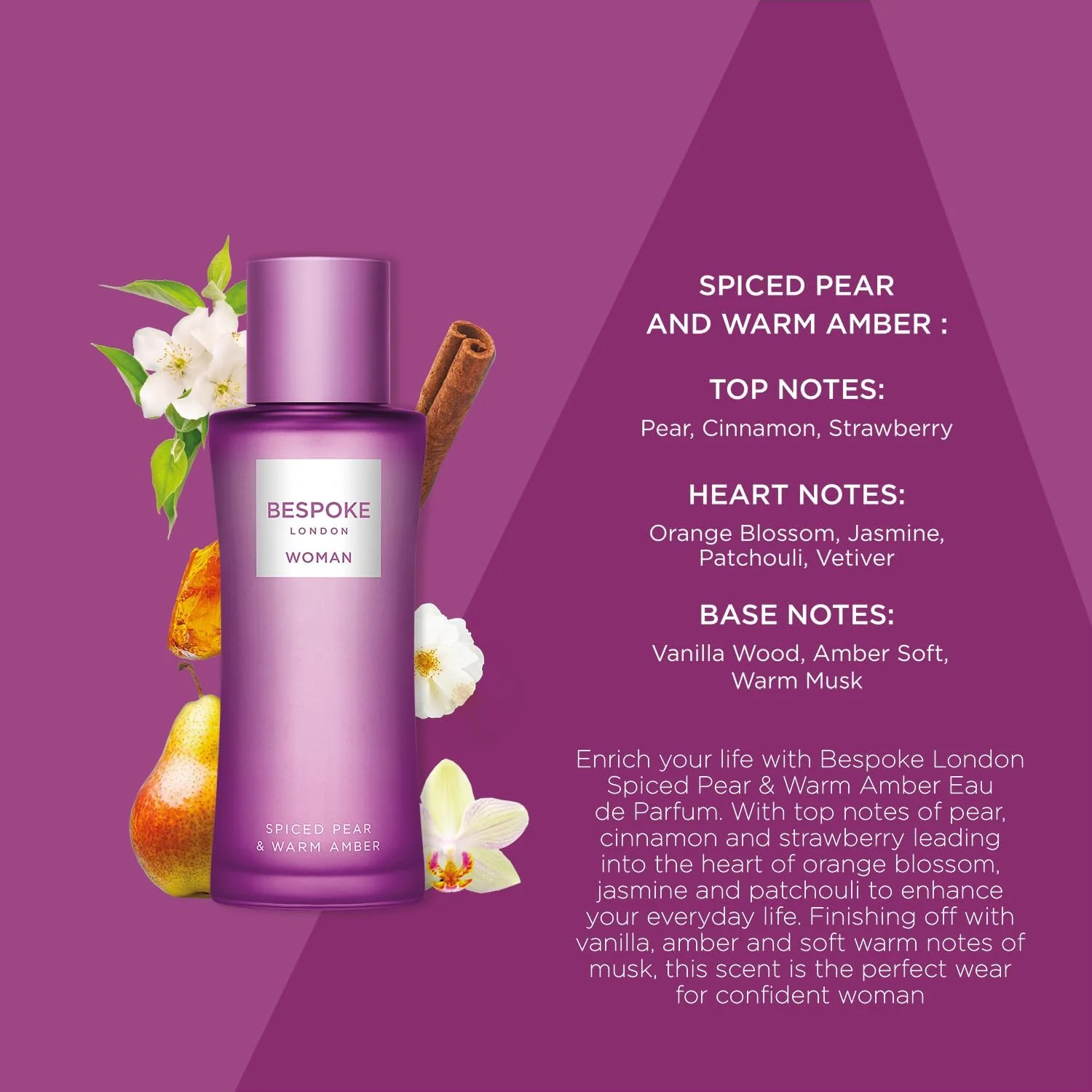 عطر زنانه بِسپوک لندن با رایحه گلابی ادویه دار و عنبر گرم، ادو پرفیوم اسپری زنانه، 100 میلی لیتر عطر زنانه بِسپوک لندن با رایحه گلابی ادویه دار و عنبر گرم، ادو پرفیوم اسپری زنانه، 100 میلی لیتر