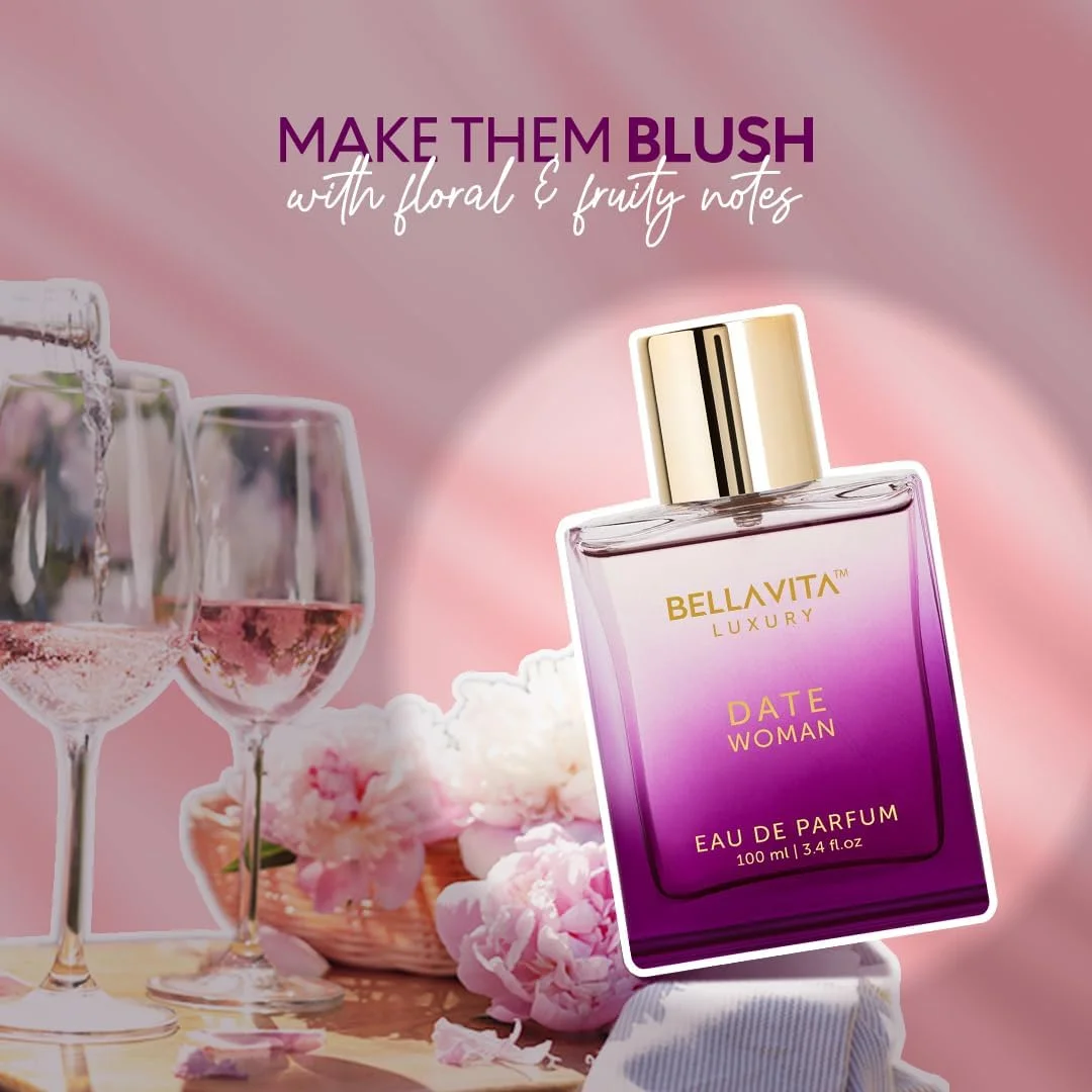 ادکلن زنانه Bella Vita Luxury Date با رایحه گلی، میوه ای و ادویه ای، عطر ماندگار EDP، حجم 100 میلی لیتر