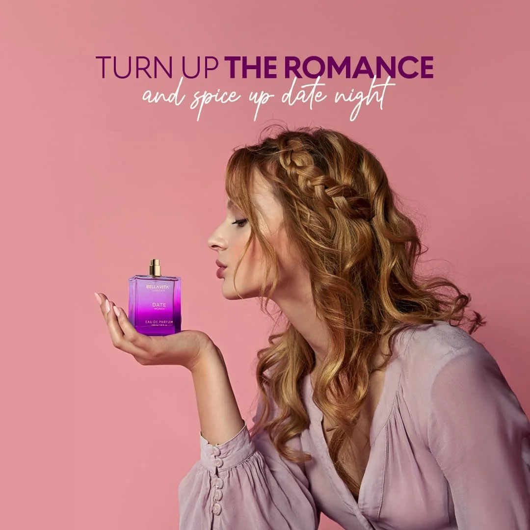 ادکلن زنانه Bella Vita Luxury Date با رایحه گلی، میوه ای و ادویه ای، عطر ماندگار EDP، حجم 100 میلی لیتر