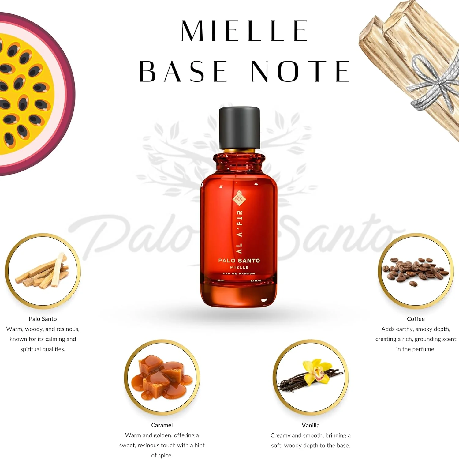 ادکلن مردانه و زنانه AL A'FIR Palo Santo Mielle Eau de Parfum – رایحه ای شیرین، میوه ای و گلی | اسانس لوکس ماندگار - 100 میلی لیتر ادکلن مردانه و زنانه AL A'FIR Palo Santo Mielle Eau de Parfum – رایحه ای شیرین، میوه ای و گلی | اسانس لوکس ماندگار - 100 میلی لیتر
