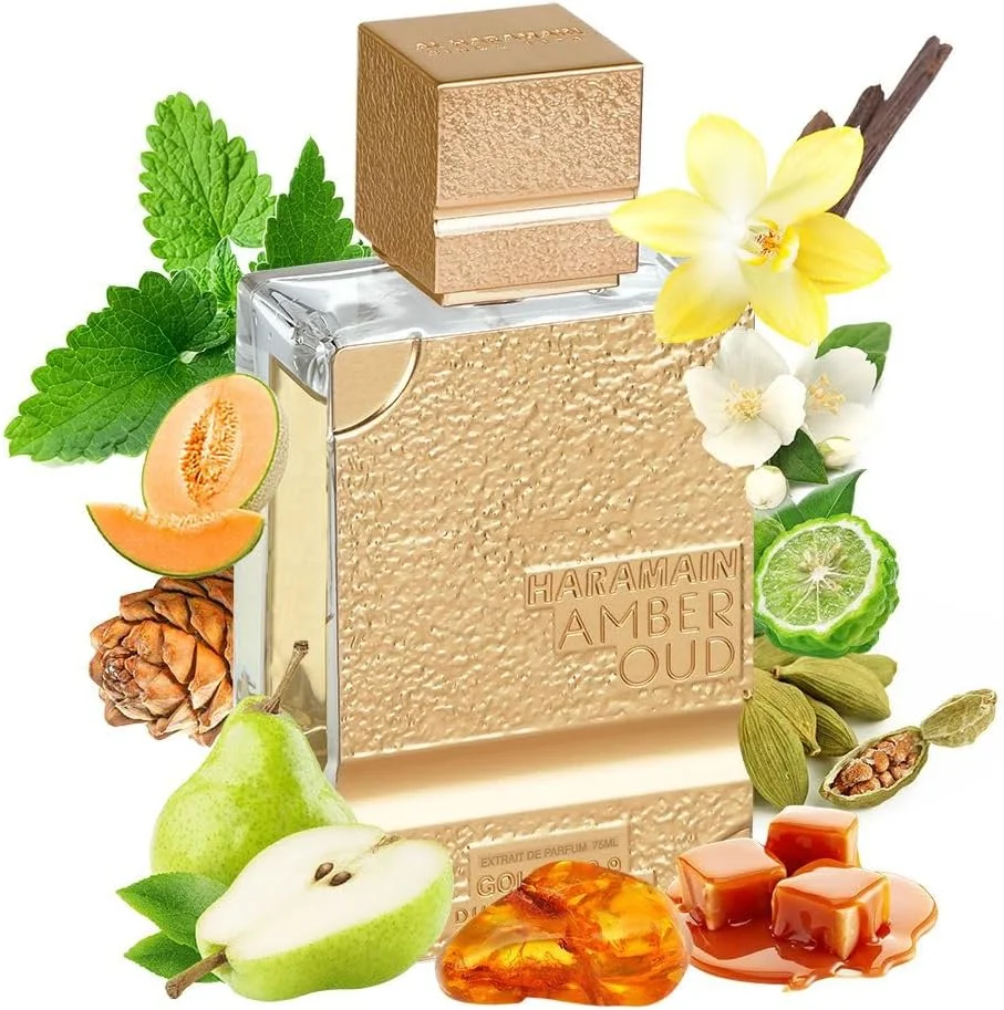 ادکلن الحرمین Amber Oud Gold 999.9 Dubai Edition اکستریت د پرفیوم | اسپری لوکس 100 میلی لیتری با اتومایزر | عطر شرقی ماندگار و یونیسکس با رایحه عنبر، وانیل، نعناع هندی، گلابی و یاس