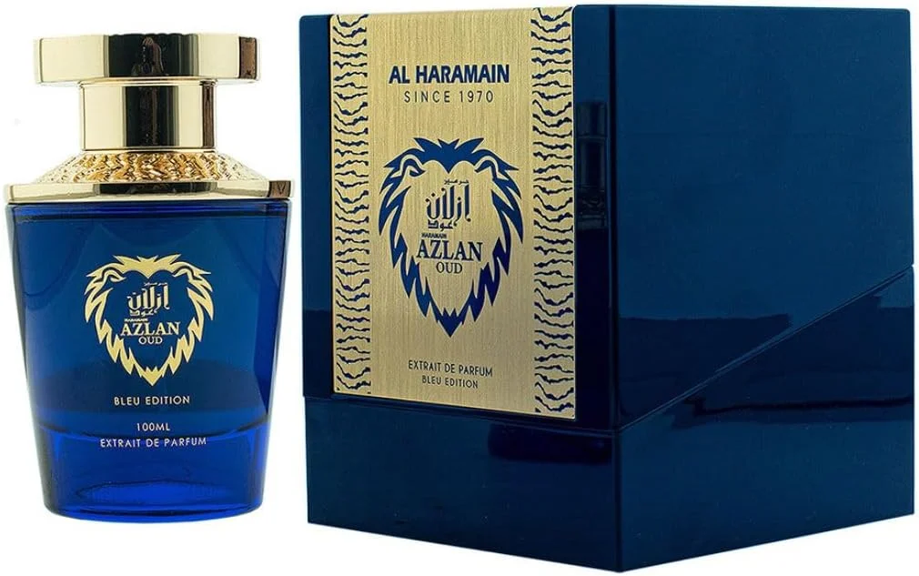 عطر ادکلن الحرمین ازلان عود بلو ادیشن اکستریت د پرفیوم 100 میلی لیتر | عطر لوکس унисекс | رایحه چوبی و تند با هل، گریپ فروت، دارچین، نعناع هندی، عنبر و وتیور