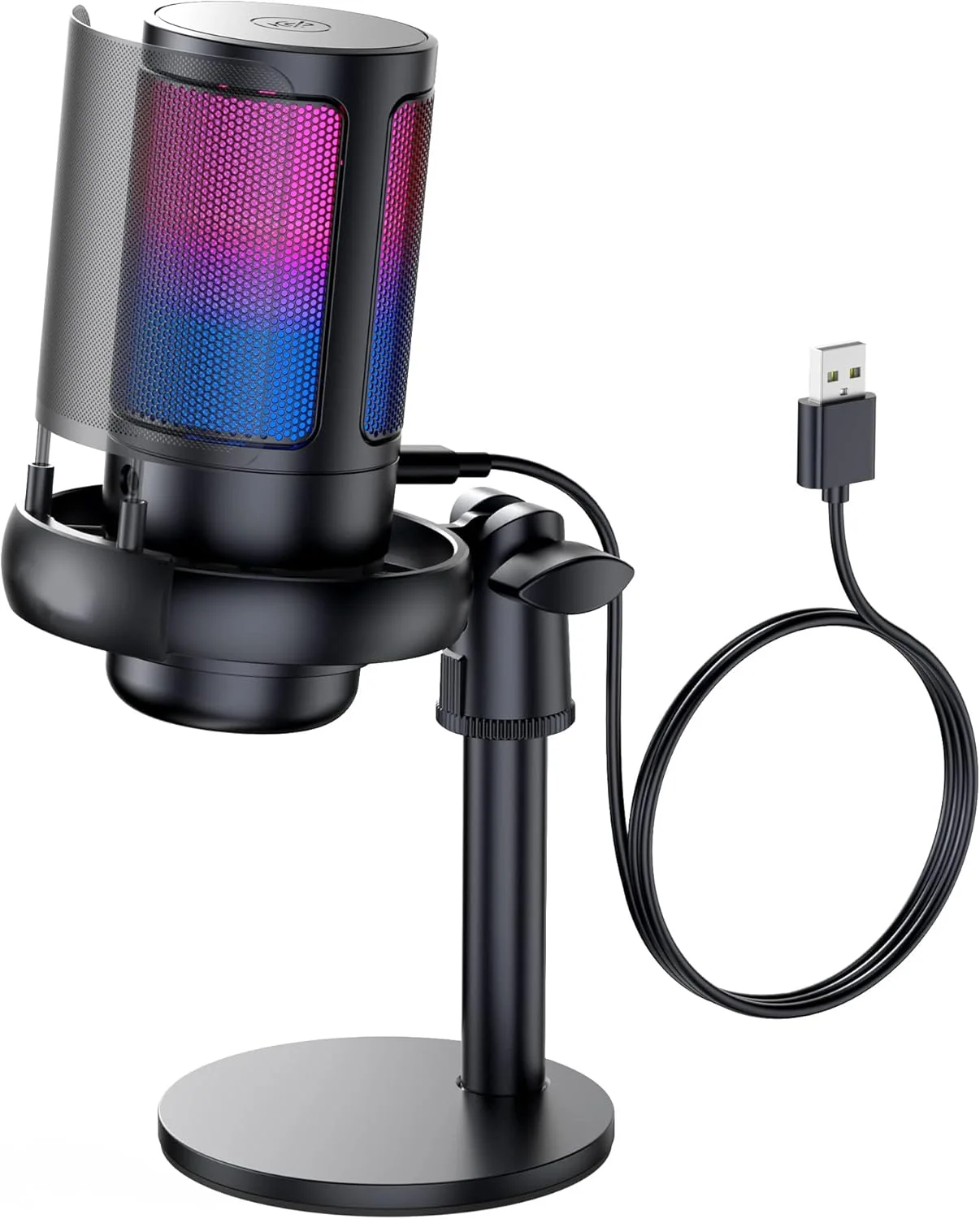 میکروفون گیمینگ USB برای کامپیوتر، میکروفون کندانسور با نشانگر RGB، قطع صدای سریع، پایه سه پایه، فیلتر پاپ و پایه ضد لرزش، کنترل بهره قابل تنظیم، سازگار با PS4/5، ایده آل برای استریم و پادکست