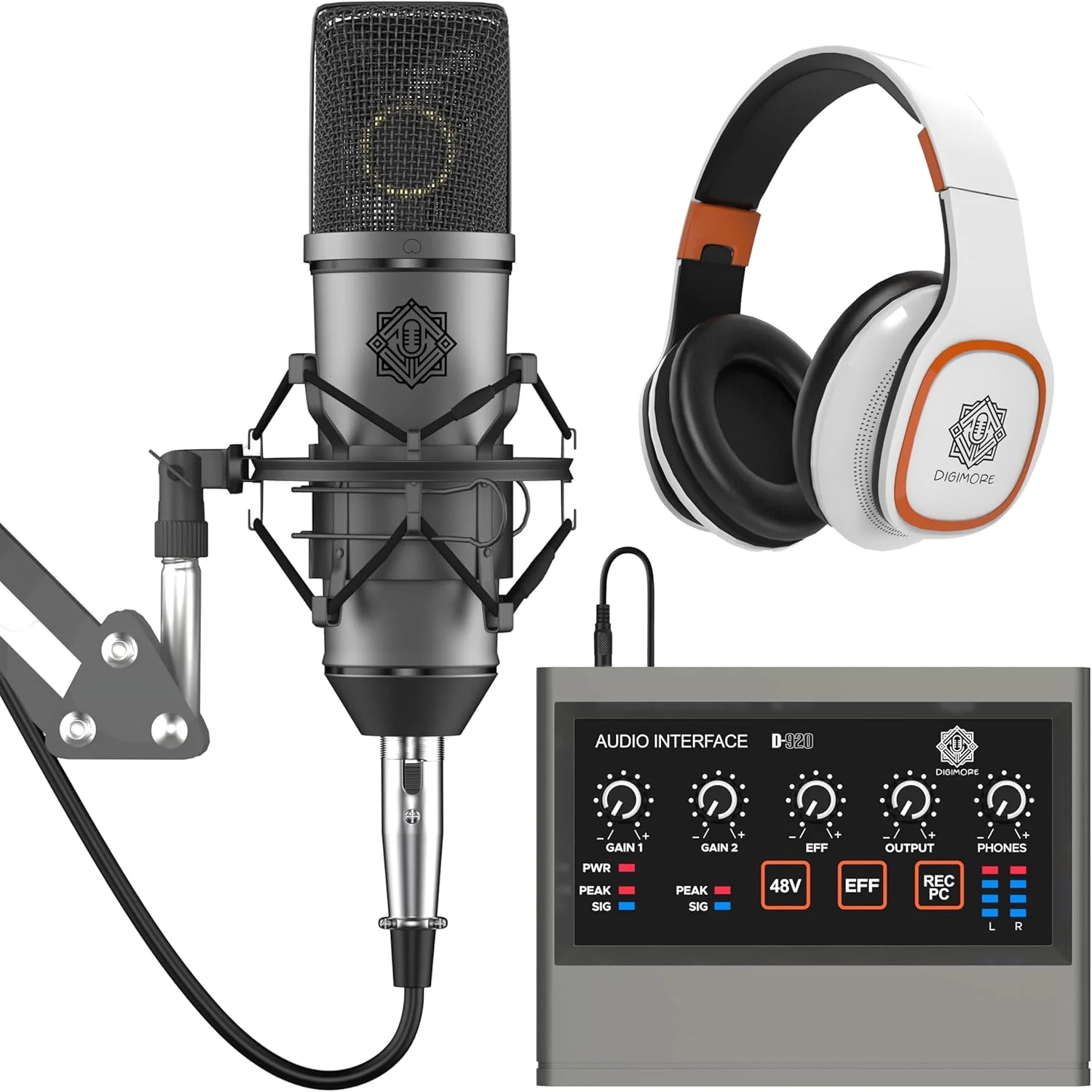 کیت میکروفون کاندنسر DIGIMORE D-410 همراه با تغییر دهنده صدا M300، پکیج استودیویی ضبط میکروفون پادکست برای پادکست، پخش زنده، آواز، کامپیوتر، موبایل و یوتیوب