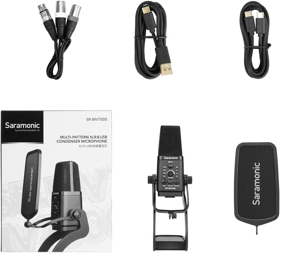 میکروفون کاندنسر دیافراگم بزرگ چند الگویی سارامونیک با کابل های خروجی USB، USB-C و XLR دوگانه برای کامپیوترها، اندروید و میکسرها یا پری امپ های حرفه ای (SR-MV7000) میکروفون کاندنسر دیافراگم بزرگ چند الگویی سارامونیک با کابل های خروجی USB، USB-C و XLR دوگانه برای کامپیوترها، اندروید و میکسرها یا پری امپ های حرفه ای (SR-MV7000)