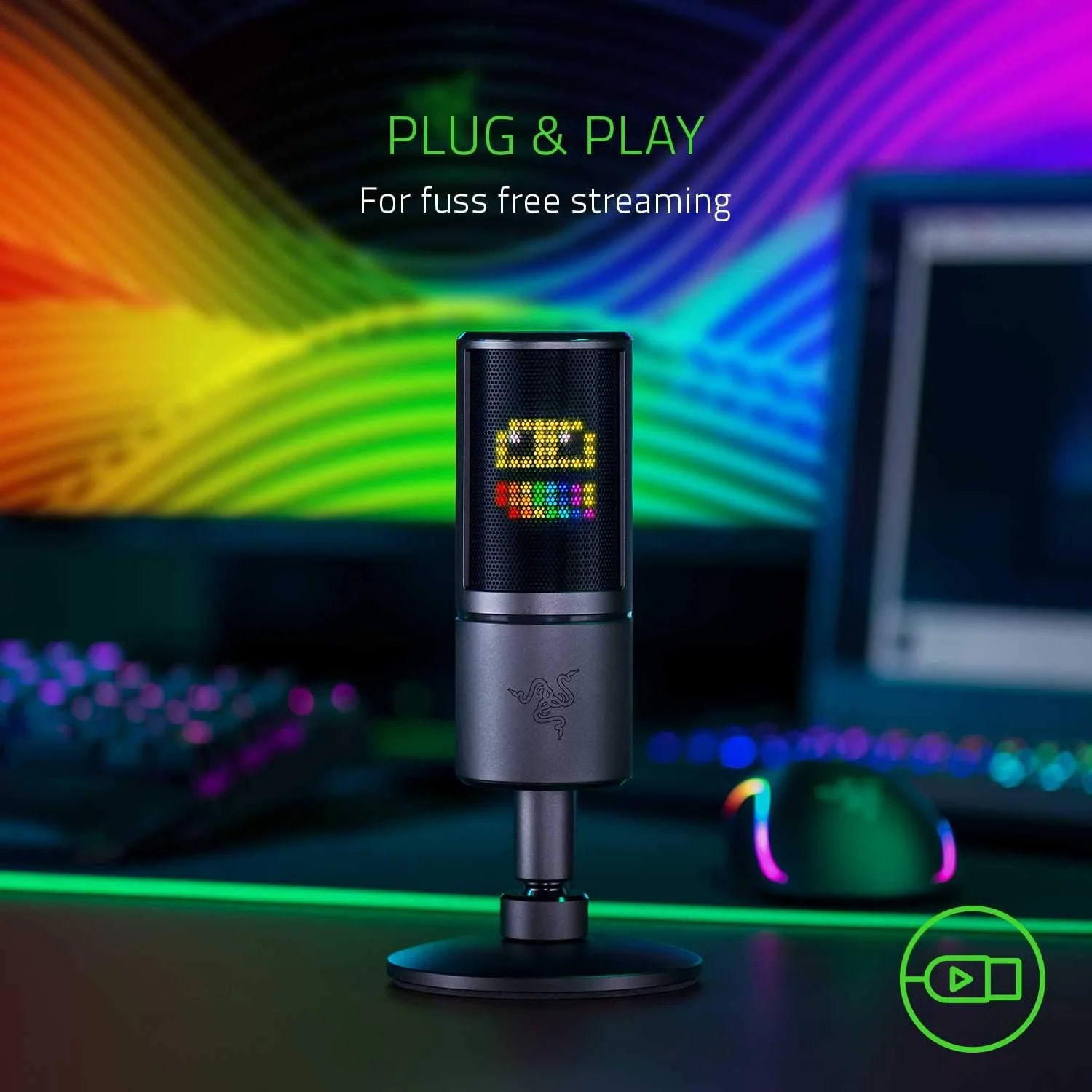 میکروفون استریمینگ Razer Seiren Emote: نمایشگر LED ایموتیکون 8 بیتی، ایموتیکون های واکنش گرا به استریم، میکروفون کندانسور Hypercardioid، پایه ضد لرزش داخلی، پایه قابل تنظیم ارتفاع و زاویه، مشکی کلاسیک میکروفون استریمینگ Razer Seiren Emote: نمایشگر LED ایموتیکون 8 بیتی، ایموتیکون های واکنش گرا به استریم، میکروفون کندانسور Hypercardioid، پایه ضد لرزش داخلی، پایه قابل تنظیم ارتفاع و زاویه، مشکی کلاسیک