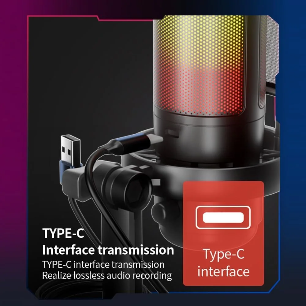 میکروفون گیمینگ USB برای کامپیوتر، میکروفون کندانسور با نشانگر RGB، قطع صدای سریع، پایه سه پایه، فیلتر پاپ و پایه ضد لرزش، کنترل بهره قابل تنظیم، سازگار با PS4/5، ایده آل برای استریم و پادکست میکروفون گیمینگ USB برای کامپیوتر، میکروفون کندانسور با نشانگر RGB، قطع صدای سریع، پایه سه پایه، فیلتر پاپ و پایه ضد لرزش، کنترل بهره قابل تنظیم، سازگار با PS4/5، ایده آل برای استریم و پادکست