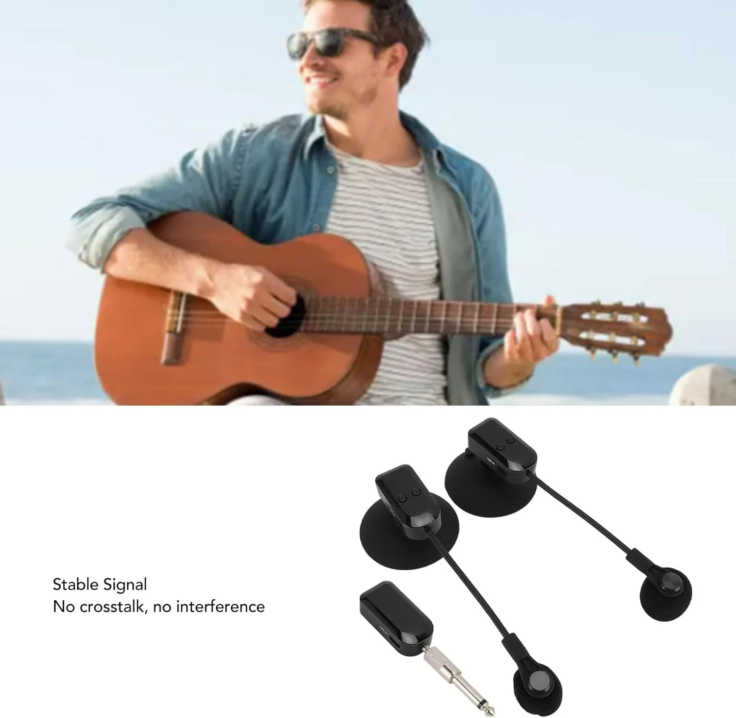 سیستم میکروفون ساز 2 عددی، میکروفون کندانسور گیره ای 2.4G UHF، سیستم گیرنده میکروفون بی سیم، پیکاپ تقویت کننده صدا برای شیپور، ترومپت، گیتار، ویولن، آکاردئون سیستم میکروفون ساز 2 عددی، میکروفون کندانسور گیره ای 2.4G UHF، سیستم گیرنده میکروفون بی سیم، پیکاپ تقویت کننده صدا برای شیپور، ترومپت، گیتار، ویولن، آکاردئون