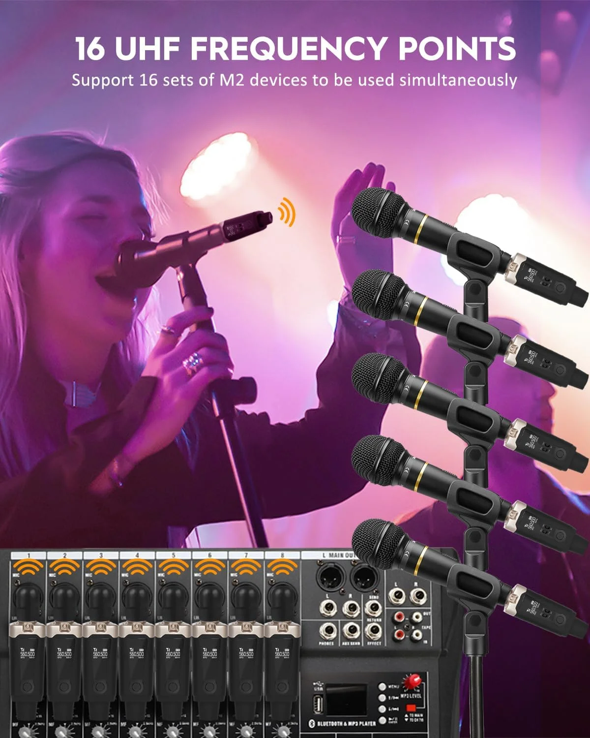 سیستم میکروفون بی سیم UHF استریچ مدل M2 با آداپتور XLR، 16 کانال، فرستنده و گیرنده صدا برای میکروفون دینامیک، فانتوم پاور 48 ولت برای میکروفون کندانسر، سازگار با میکسر صدا و بلندگوی PA سیستم میکروفون بی سیم UHF استریچ مدل M2 با آداپتور XLR، 16 کانال، فرستنده و گیرنده صدا برای میکروفون دینامیک، فانتوم پاور 48 ولت برای میکروفون کندانسر، سازگار با میکسر صدا و بلندگوی PA