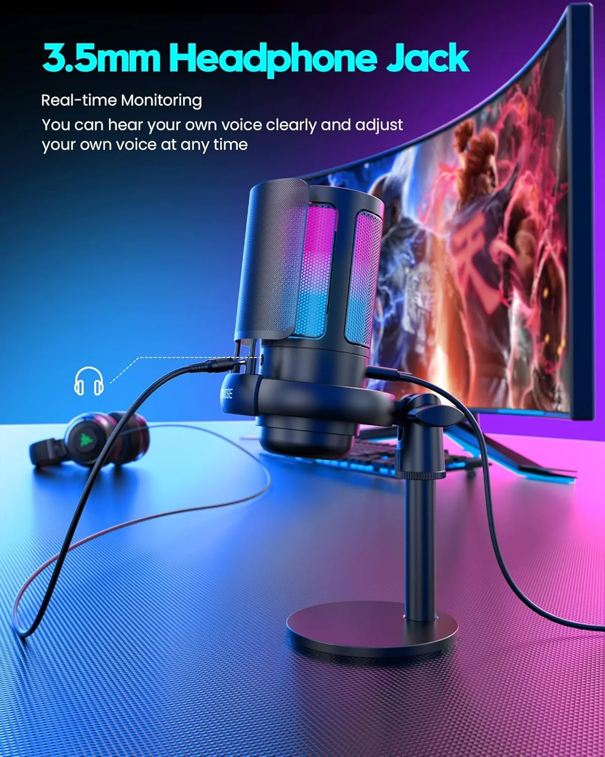 میکروفون گیمینگ USB برای کامپیوتر، میکروفون کندانسور با نشانگر RGB، قطع صدای سریع، پایه سه پایه، فیلتر پاپ و پایه ضد لرزش، کنترل بهره قابل تنظیم، سازگار با PS4/5، ایده آل برای استریم و پادکست میکروفون گیمینگ USB برای کامپیوتر، میکروفون کندانسور با نشانگر RGB، قطع صدای سریع، پایه سه پایه، فیلتر پاپ و پایه ضد لرزش، کنترل بهره قابل تنظیم، سازگار با PS4/5، ایده آل برای استریم و پادکست