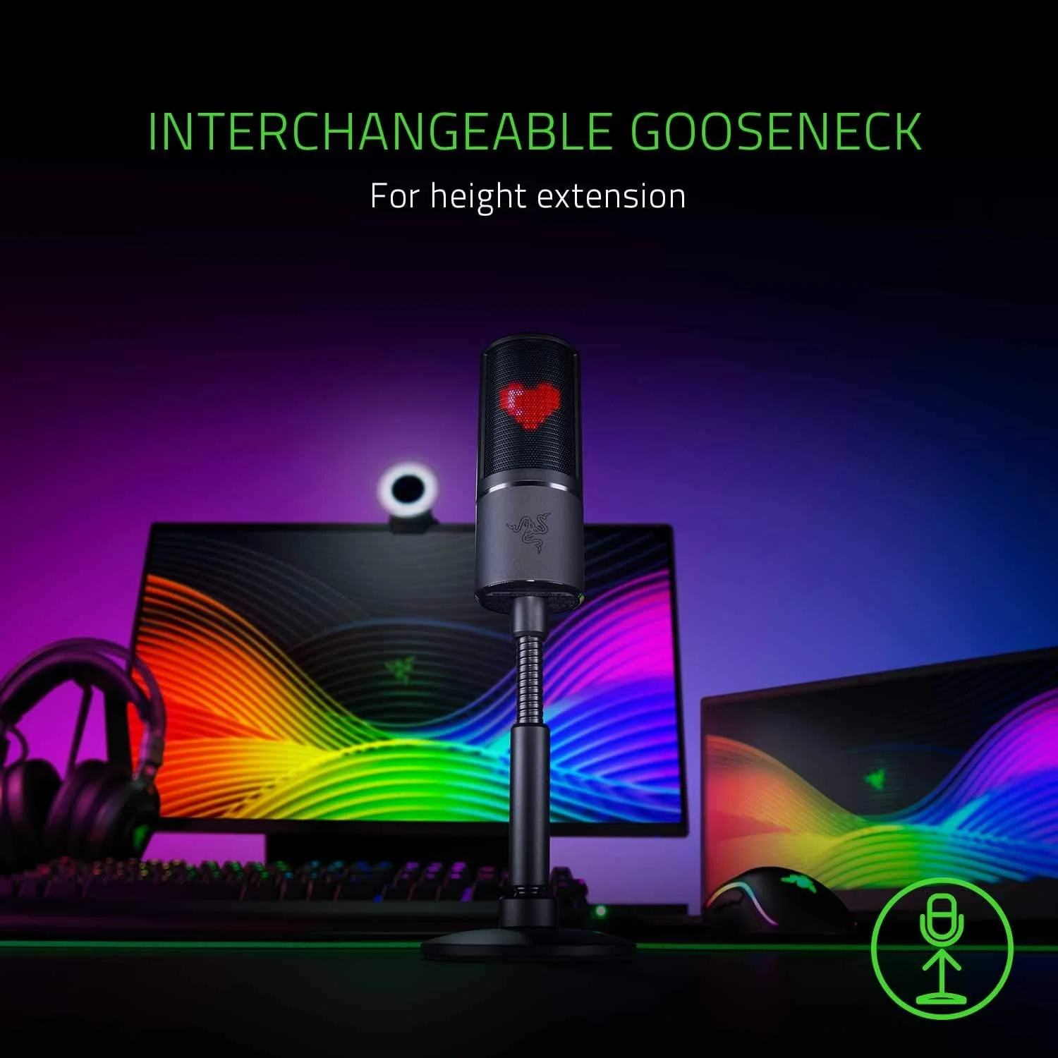 میکروفون استریمینگ Razer Seiren Emote: نمایشگر LED ایموتیکون 8 بیتی، ایموتیکون های واکنش گرا به استریم، میکروفون کندانسور Hypercardioid، پایه ضد لرزش داخلی، پایه قابل تنظیم ارتفاع و زاویه، مشکی کلاسیک میکروفون استریمینگ Razer Seiren Emote: نمایشگر LED ایموتیکون 8 بیتی، ایموتیکون های واکنش گرا به استریم، میکروفون کندانسور Hypercardioid، پایه ضد لرزش داخلی، پایه قابل تنظیم ارتفاع و زاویه، مشکی کلاسیک