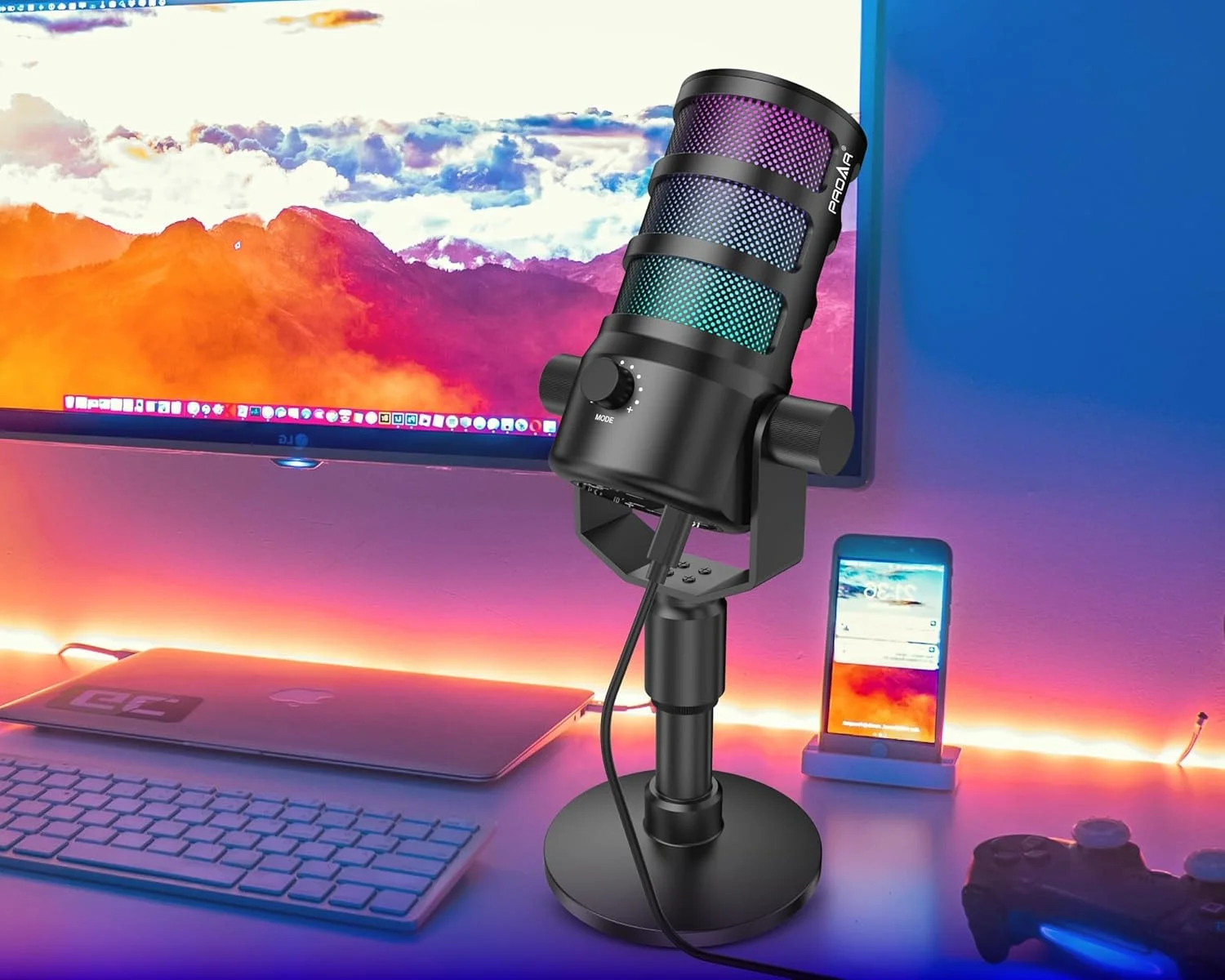 میکروفون استریمینگ پادکست، میکروفون گیمینگ USB برای کامپیوتر، تلفن، PS4/5، میکروفون کندانسور با نورهای RGB، قطع صدا، کنترل گین، حذف نویز برای ضبط استودیویی، Twitch، ویدیوهای YouTube میکروفون استریمینگ پادکست، میکروفون گیمینگ USB برای کامپیوتر، تلفن، PS4/5، میکروفون کندانسور با نورهای RGB، قطع صدا، کنترل گین، حذف نویز برای ضبط استودیویی، Twitch، ویدیوهای YouTube