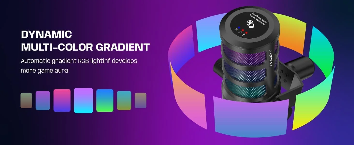 میکروفون استریمینگ پادکست، میکروفون گیمینگ USB برای کامپیوتر، تلفن، PS4/5، میکروفون کندانسور با نورهای RGB، قطع صدا، کنترل گین، حذف نویز برای ضبط استودیویی، Twitch، ویدیوهای YouTube میکروفون استریمینگ پادکست، میکروفون گیمینگ USB برای کامپیوتر، تلفن، PS4/5، میکروفون کندانسور با نورهای RGB، قطع صدا، کنترل گین، حذف نویز برای ضبط استودیویی، Twitch، ویدیوهای YouTube