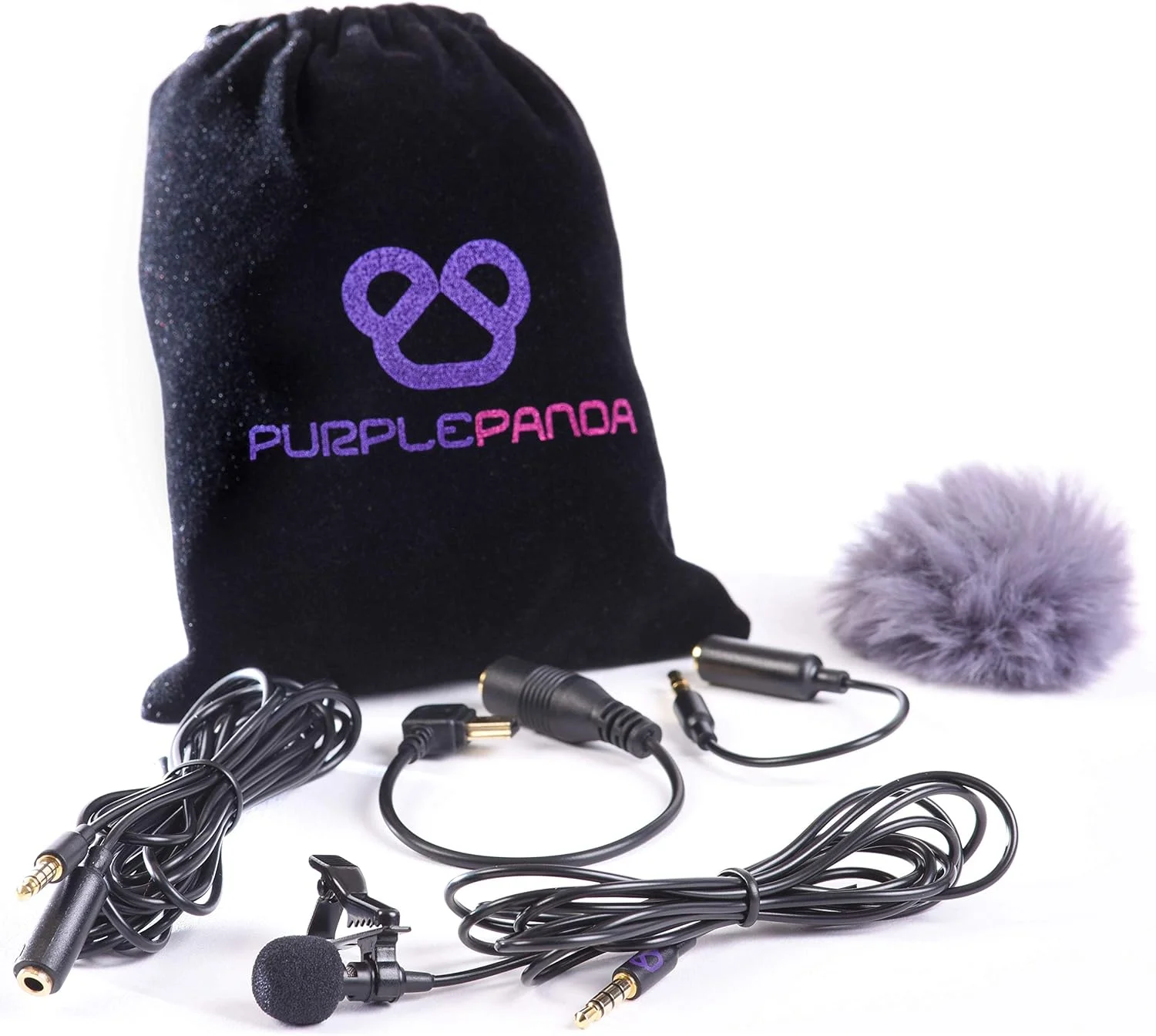 کیت میکروفون یقه ای Purple Panda - میکروفون کندانسور اومنی دایرکشنال گیره دار سازگار با آیفون، آیپد، GoPro، DSLR، ضبط کننده زوم/تسکام، سامسونگ، اندروید، PS4