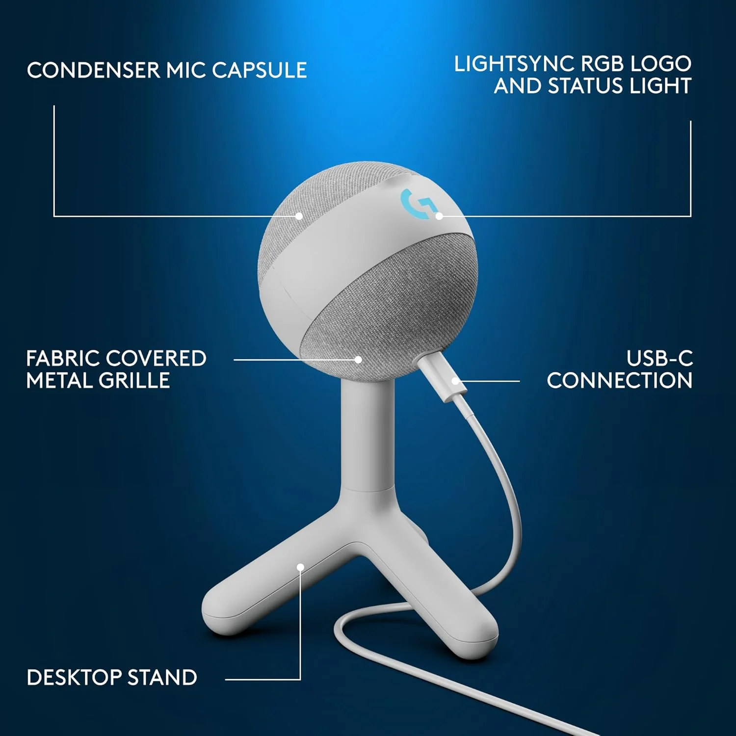 میکروفون گیمینگ کندانسور RGB لاجیتک G Yeti Orb با LIGHTSYNC، میکروفون USB برای استریم، کاردیوئید برای PC/Mac - سفید مایل به کرم میکروفون گیمینگ کندانسور RGB لاجیتک G Yeti Orb با LIGHTSYNC، میکروفون USB برای استریم، کاردیوئید برای PC/Mac - سفید مایل به کرم