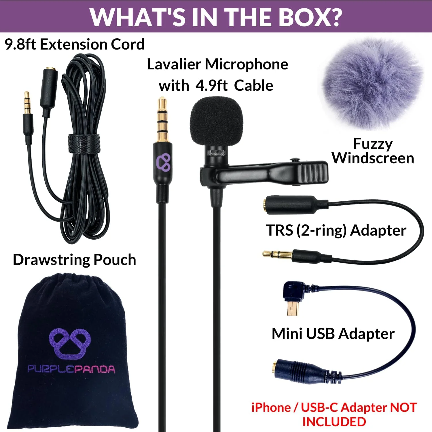 کیت میکروفون یقه ای Purple Panda - میکروفون کندانسور اومنی دایرکشنال گیره دار سازگار با آیفون، آیپد، GoPro، DSLR، ضبط کننده زوم/تسکام، سامسونگ، اندروید، PS4 کیت میکروفون یقه ای Purple Panda - میکروفون کندانسور اومنی دایرکشنال گیره دار سازگار با آیفون، آیپد، GoPro، DSLR، ضبط کننده زوم/تسکام، سامسونگ، اندروید، PS4