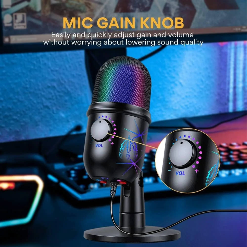 میکروفون گیمینگ USB، میکروفون کاندنسر کامپیوتر PC با Gain، نور RGB برای ضبط، پادکست، استریمینگ، یوتیوب، Twitch، اسکایپ، سازگار با PS5 PS4 مک لپ تاپ دسکتاپ میکروفون گیمینگ USB، میکروفون کاندنسر کامپیوتر PC با Gain، نور RGB برای ضبط، پادکست، استریمینگ، یوتیوب، Twitch، اسکایپ، سازگار با PS5 PS4 مک لپ تاپ دسکتاپ