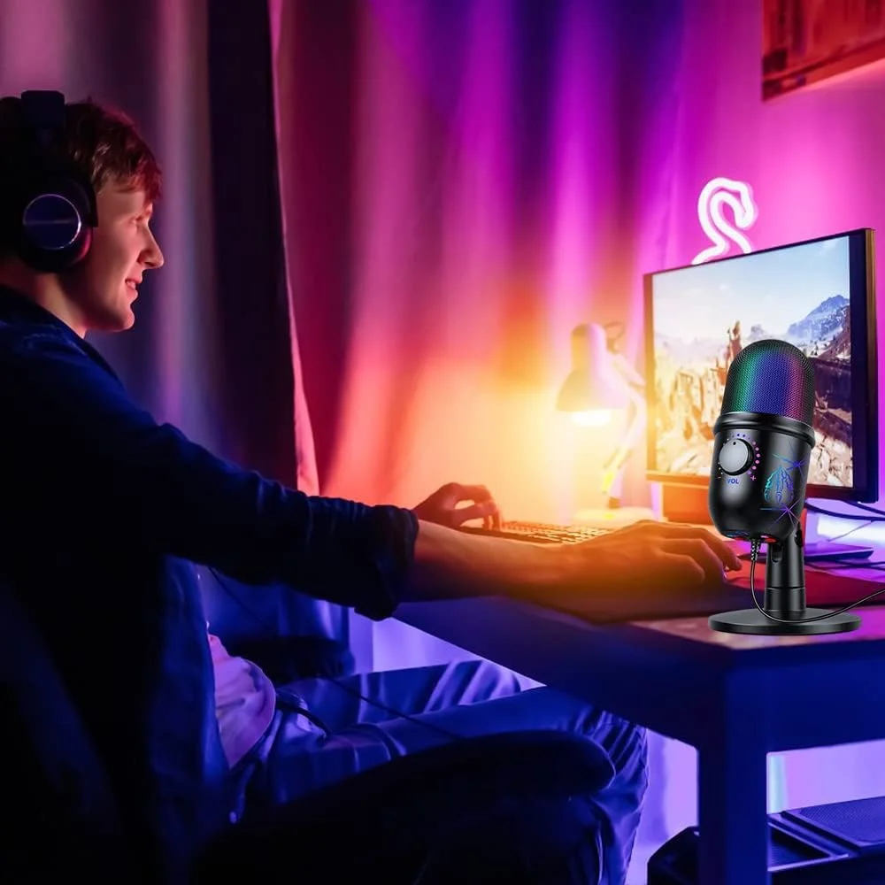میکروفون گیمینگ USB، میکروفون کاندنسر کامپیوتر PC با Gain، نور RGB برای ضبط، پادکست، استریمینگ، یوتیوب، Twitch، اسکایپ، سازگار با PS5 PS4 مک لپ تاپ دسکتاپ میکروفون گیمینگ USB، میکروفون کاندنسر کامپیوتر PC با Gain، نور RGB برای ضبط، پادکست، استریمینگ، یوتیوب، Twitch، اسکایپ، سازگار با PS5 PS4 مک لپ تاپ دسکتاپ