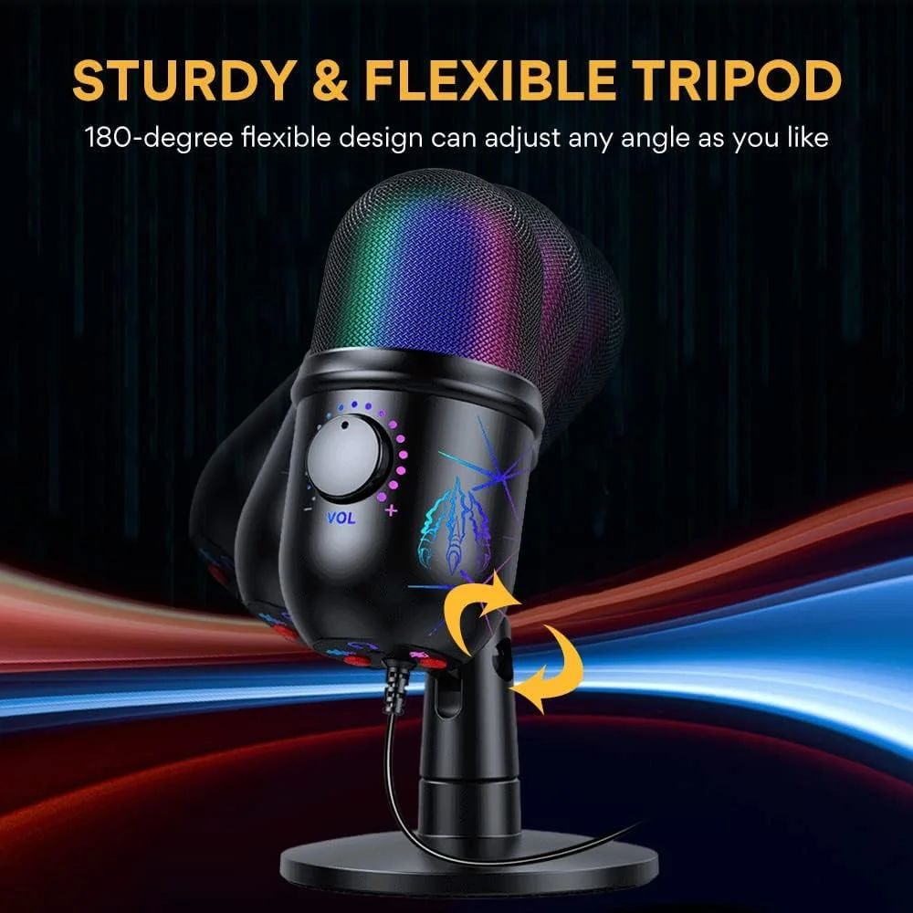 میکروفون گیمینگ USB، میکروفون کاندنسر کامپیوتر PC با Gain، نور RGB برای ضبط، پادکست، استریمینگ، یوتیوب، Twitch، اسکایپ، سازگار با PS5 PS4 مک لپ تاپ دسکتاپ میکروفون گیمینگ USB، میکروفون کاندنسر کامپیوتر PC با Gain، نور RGB برای ضبط، پادکست، استریمینگ، یوتیوب، Twitch، اسکایپ، سازگار با PS5 PS4 مک لپ تاپ دسکتاپ