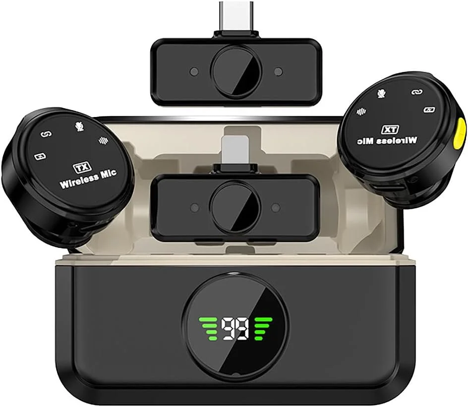میکروفون یقه ای بی سیم Exrp برای آیفون/اندروید، میکروفون های یقه ای با اتصال لایتنینگ/USB-C، برد 30 متری، میکروفون کندانسور همه جهته برای ضبط ویدیو، مصاحبه، پادکست، ولاگ، یوتیوب