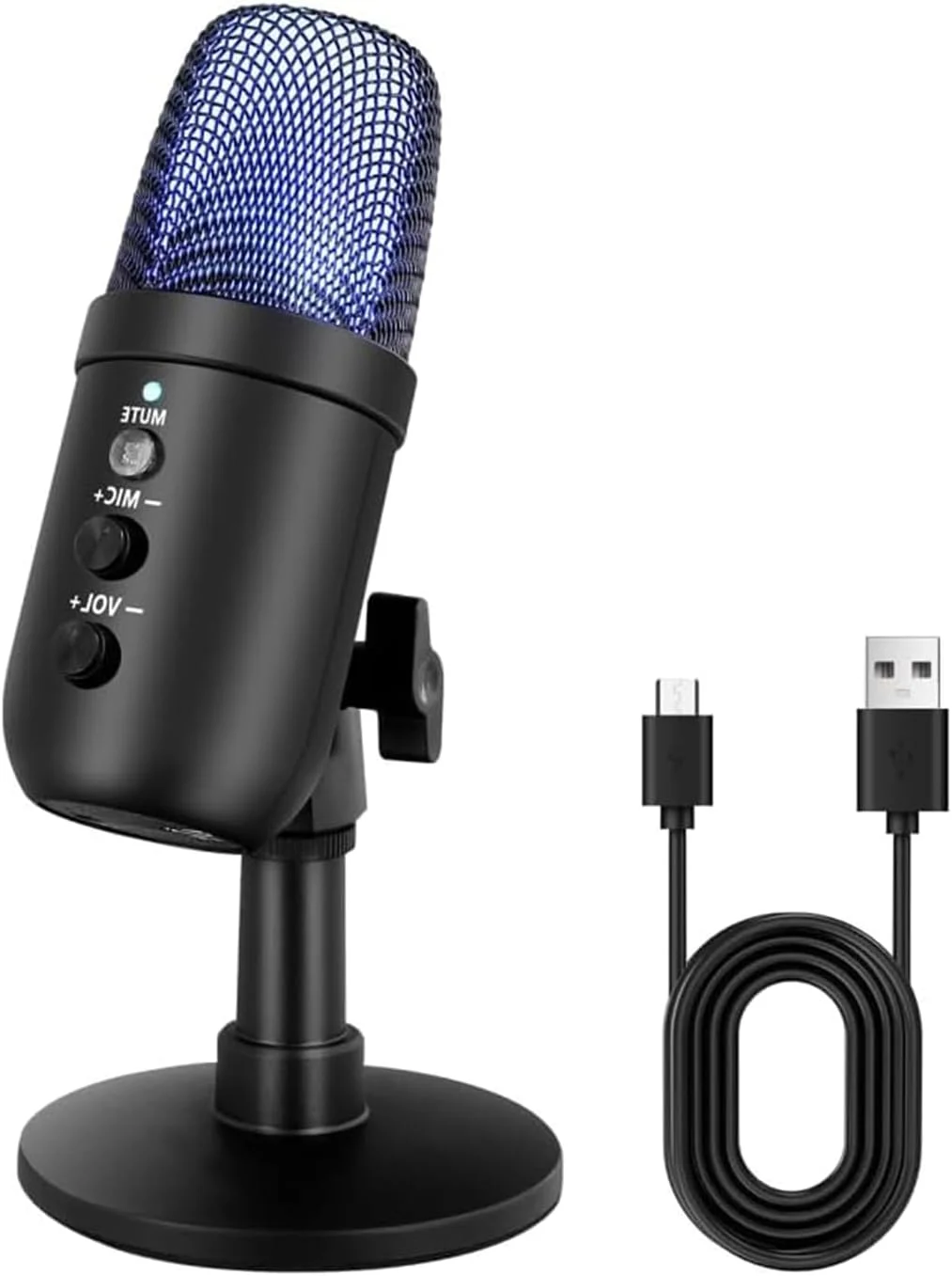 میکروفون گیمینگ USB با نور RGB و حذف نویز، میکروفون رومیزی کامپیوتر، میکروفون کاندنسر پادکست برای ضبط استودیویی، استریمینگ یوتیوب، PC، مک، PS4/5