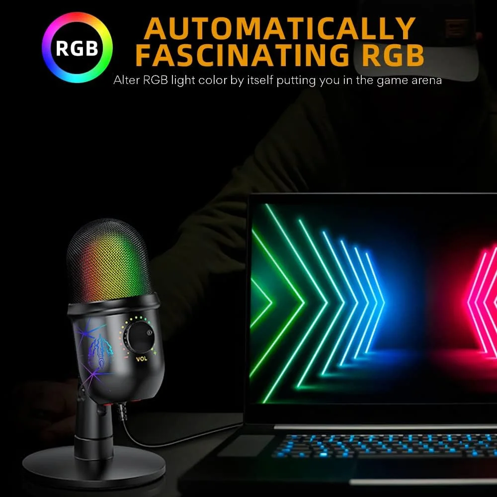 میکروفون گیمینگ USB Exrp، میکروفون کاندنسر کامپیوتر PC با گین، نور RGB برای ضبط، پادکست، استریم، یوتیوب، Twitch، اسکایپ، سازگار با PS5 PS4 مک لپ تاپ دسکتاپ میکروفون گیمینگ USB Exrp، میکروفون کاندنسر کامپیوتر PC با گین، نور RGB برای ضبط، پادکست، استریم، یوتیوب، Twitch، اسکایپ، سازگار با PS5 PS4 مک لپ تاپ دسکتاپ
