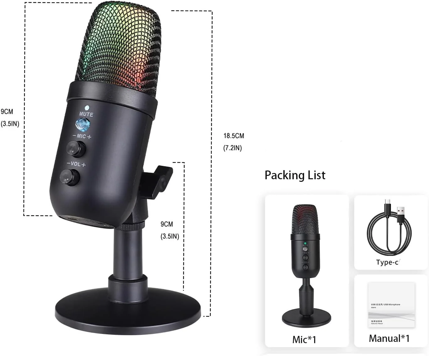میکروفون گیمینگ USB با نور RGB و حذف نویز، میکروفون رومیزی کامپیوتر، میکروفون کاندنسر پادکست برای ضبط استودیویی، استریمینگ یوتیوب، PC، مک، PS4/5 میکروفون گیمینگ USB با نور RGB و حذف نویز، میکروفون رومیزی کامپیوتر، میکروفون کاندنسر پادکست برای ضبط استودیویی، استریمینگ یوتیوب، PC، مک، PS4/5