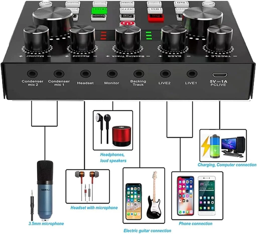 پکیج تجهیزات پادکست SIBORIE با کارت صدا، تغییر دهنده صدا V8S، میکروفون کندانسر کارائوکه، پایه میکروفون و پاپ فیلتر میکروفون، کیت استارتر پادکست میکسر صوتی DJ برای پادکست و پخش زنده پکیج تجهیزات پادکست SIBORIE با کارت صدا، تغییر دهنده صدا V8S، میکروفون کندانسر کارائوکه، پایه میکروفون و پاپ فیلتر میکروفون، کیت استارتر پادکست میکسر صوتی DJ برای پادکست و پخش زنده