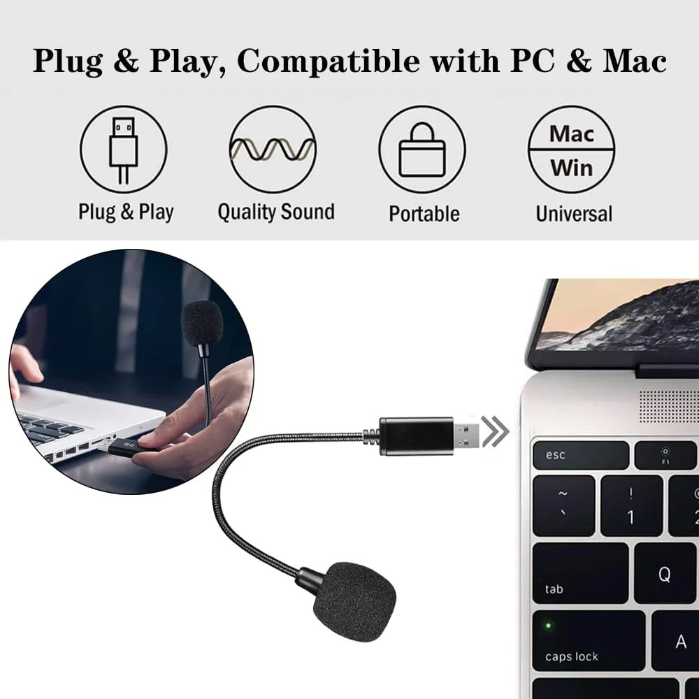 میکروفون USB کوچک Exrp برای لپ تاپ و کامپیوتر رومیزی، با گردن غازی و کارت صدای USB جهانی، سازگار با PC و Mac، اتصال و پخش، میکروفون کندانسور ایده آل برای کار از راه دور، کلاس آنلاین